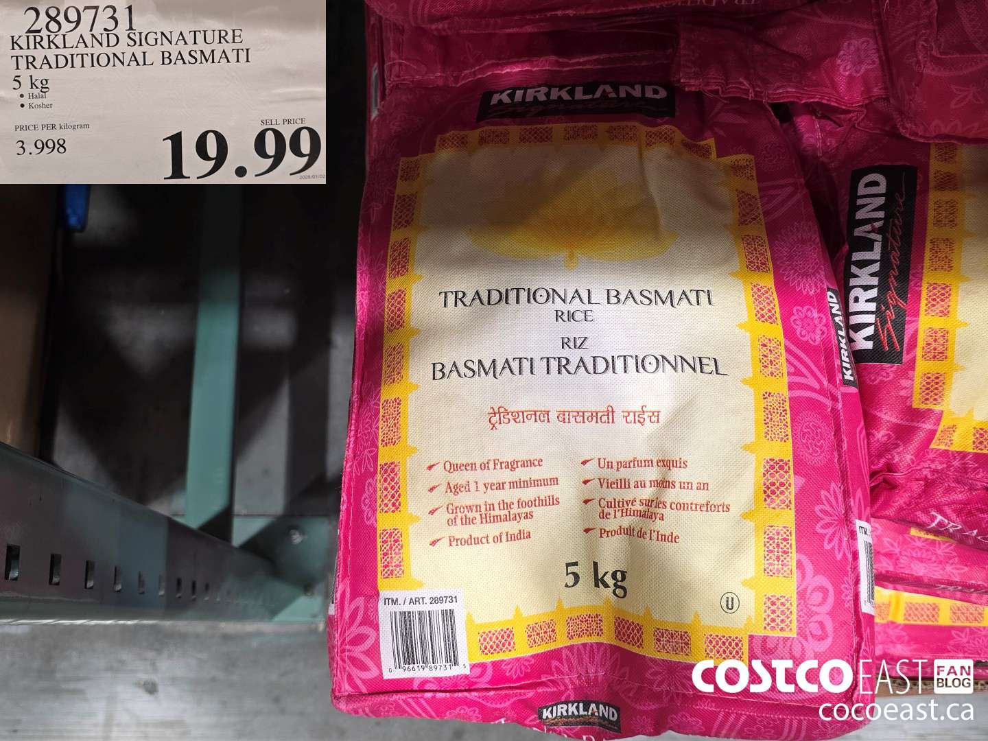 289731 KIRKLAND SIGNATURE TRADITIONAL BASMATI 5 kg $18.99