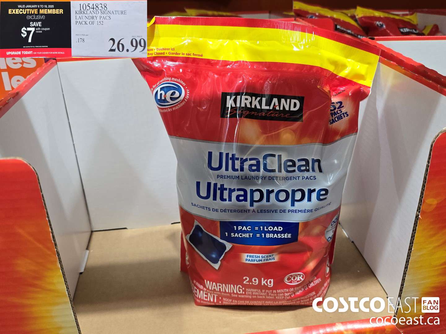 1054838 KIRKLAND SIGNATURE ULTRA CLEAN LAUNDRY PACS PACK OF 152 ($7.00 INSTANT SAVINGS EXPIRES ON 2025-01-19) $19.99