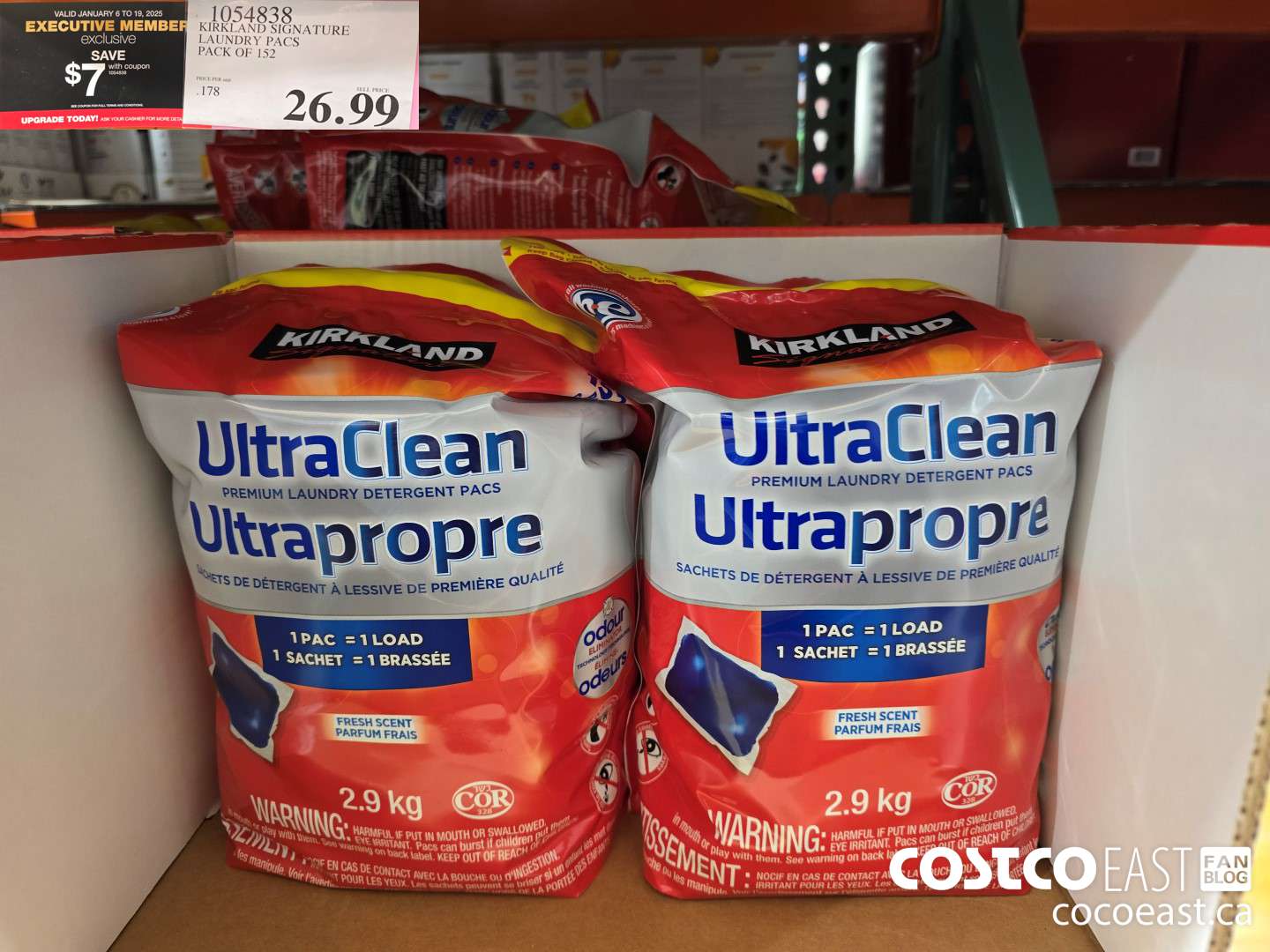 1054838 KIRKLAND SIGNATURE ULTRA CLEAN LAUNDRY PACS PACK OF 152 ($7.00 INSTANT SAVINGS EXPIRES ON 2025-01-19) $19.99