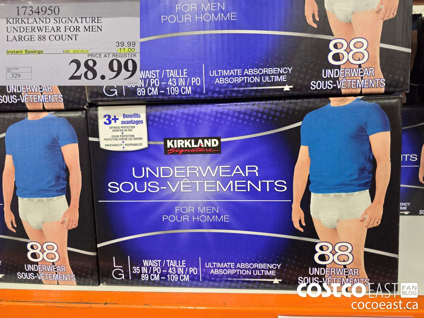 1734950 KIRKLAND SIGNATURE UNDERWEAR FOR MEN LARGE 88 COUNT ($11.00 INSTANT SAVINGS EXPIRES ON 2025-02-23) $28.99