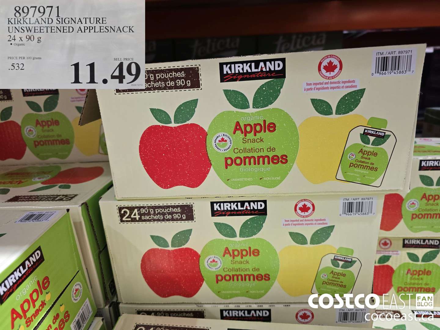 897971 KIRKLAND SIGNATURE UNSWEETENED APPLESNACK 24 X 90 G $11.49