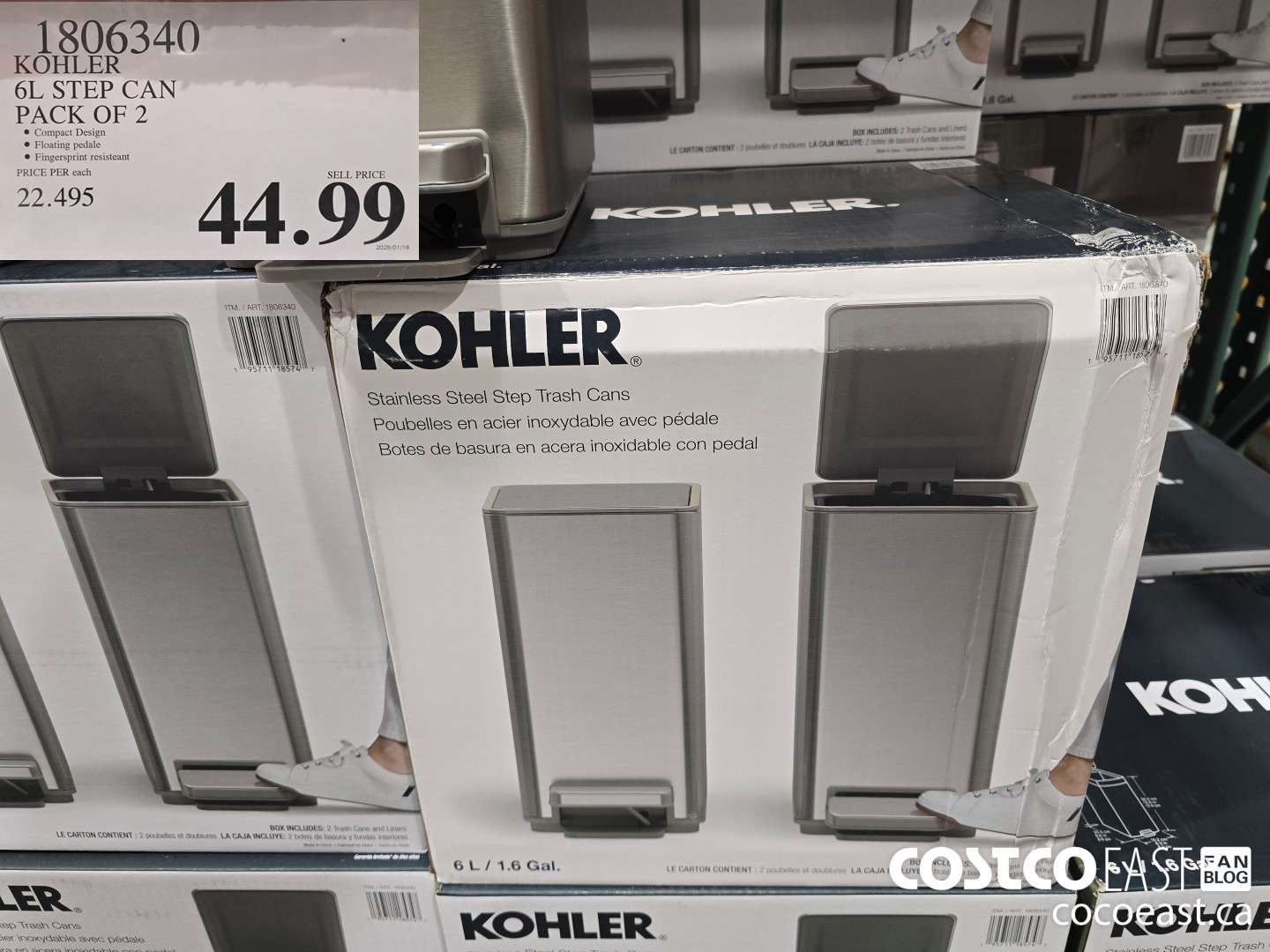 1806340 KOHLER 6L STEP CAN PACK OF 2 $44.99