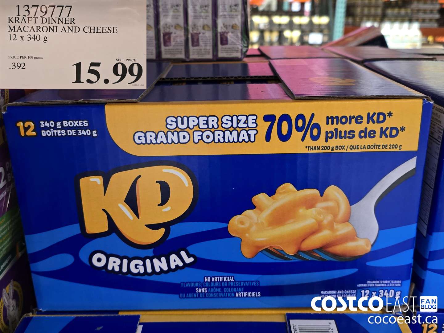 1379777 KRAFT DINNER MACARONI AND CHEESE 12 x 340 g $15.99