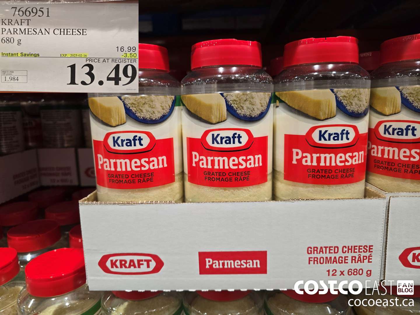 766951 KRAFT PARMESAN CHEESE 680 G ($3.50 INSTANT SAVINGS EXPIRES ON 2025-02-16) $13.49