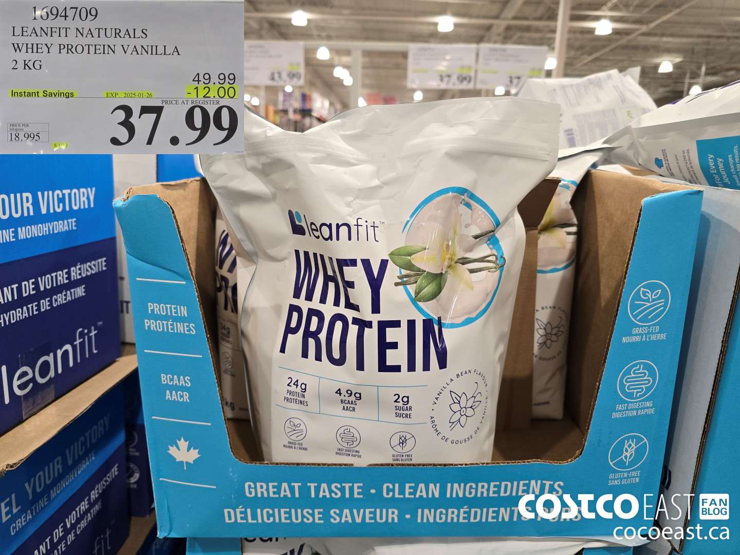 1694709 LEANFIT NATURALS WHEY PROTEIN VANILLA 2KG ($12.00 INSTANT SAVINGS EXPIRES ON 2025-01-26) $37.99
