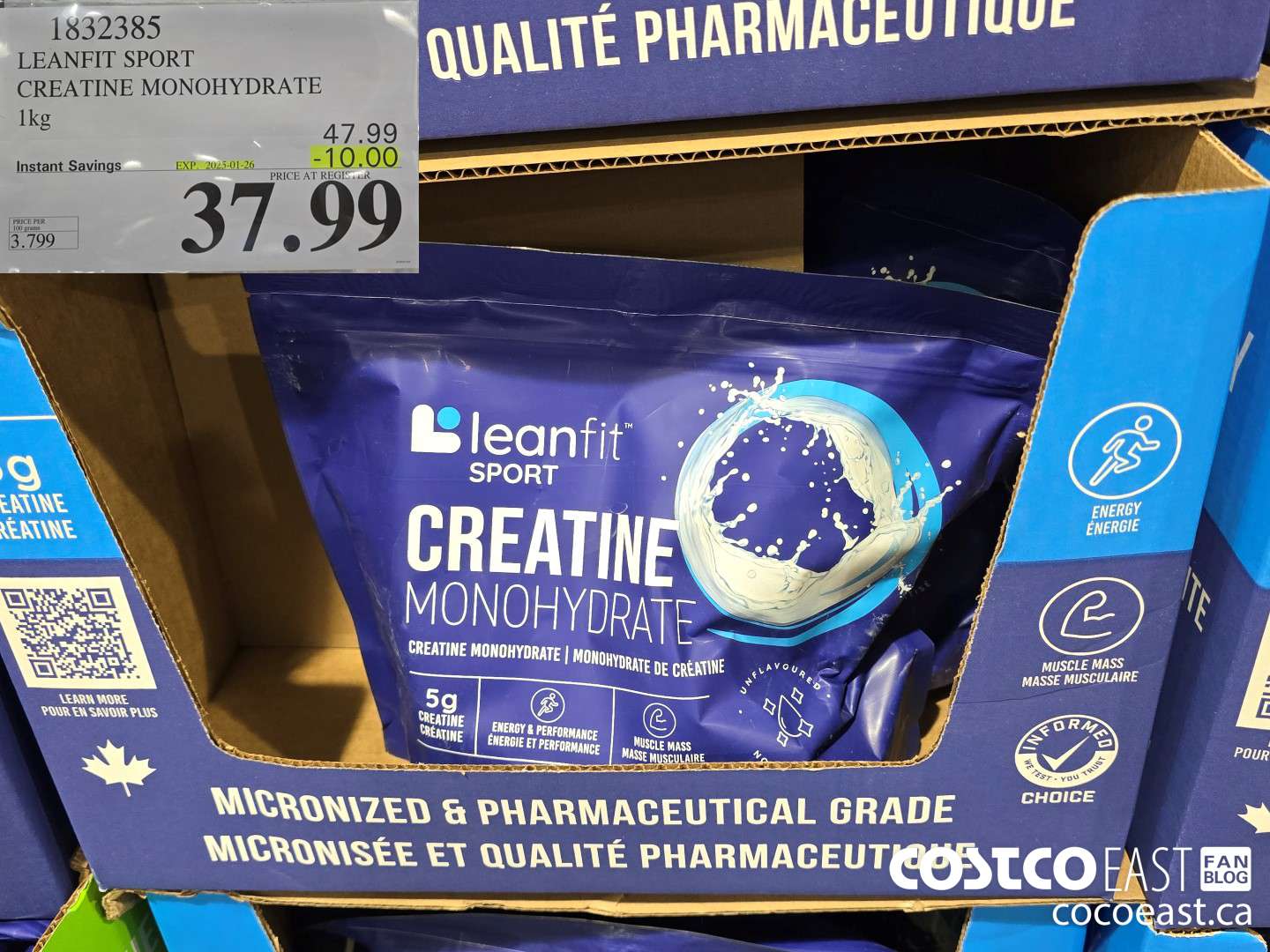 1832385 LEANFIT SPORT CREATINE MONOHYDRATE 1 KG ($10.00 INSTANT SAVINGS EXPIRES ON 2025-01-26) $37.99