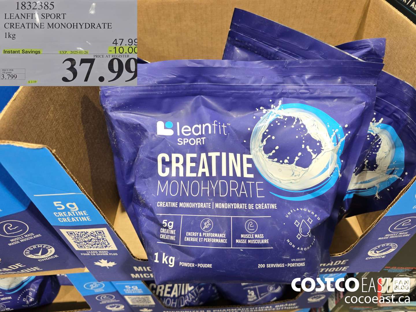 1832385 LEANFIT SPORT CREATINE MONOHYDRATE 1 KG ($10.00 INSTANT SAVINGS EXPIRES ON 2025-01-26) $37.99