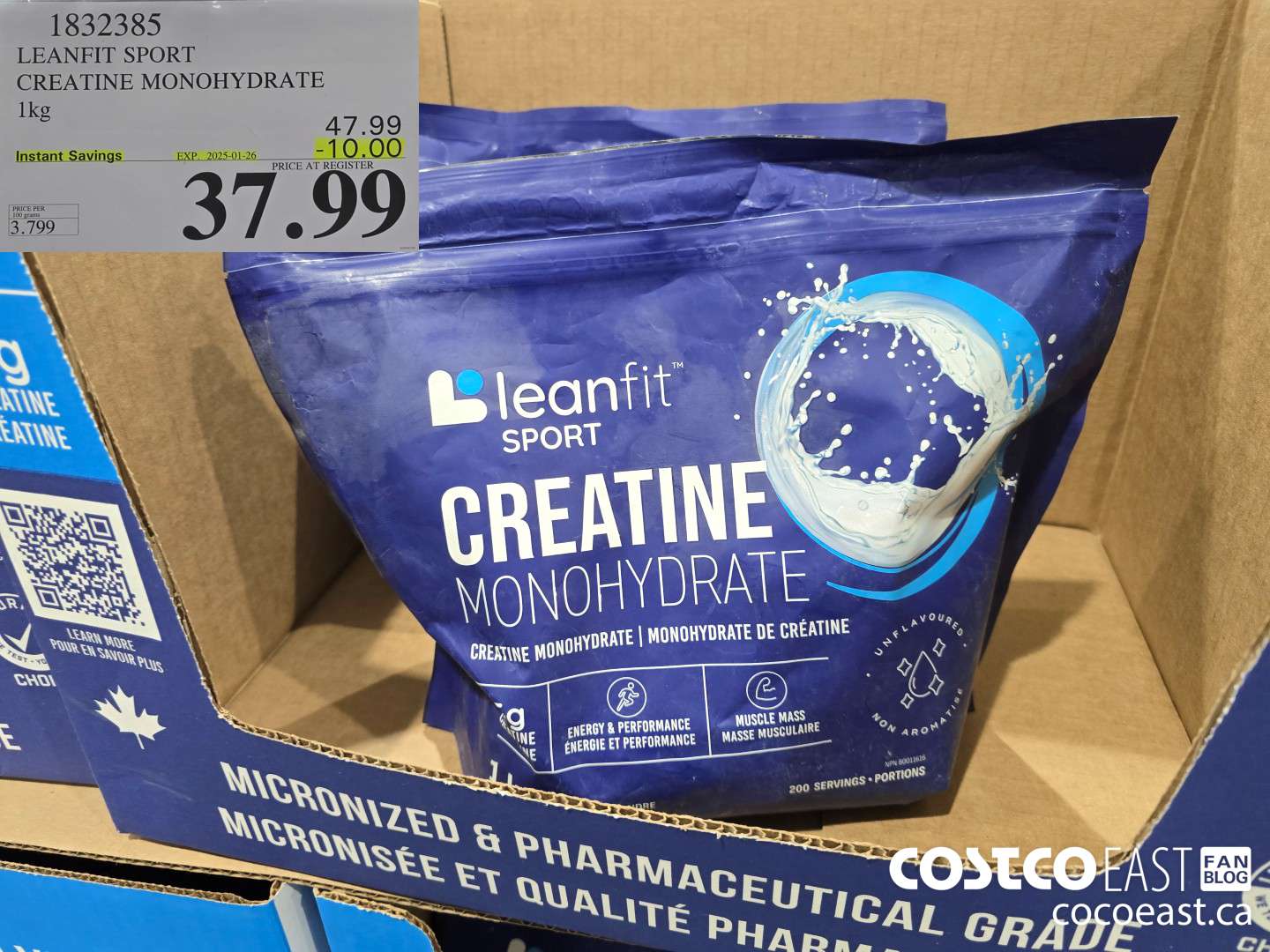 1832385 LEANFIT SPORT CREATINE MONOHYDRATE 1 KG ($10.00 INSTANT SAVINGS EXPIRES ON 2025-01-26) $37.99