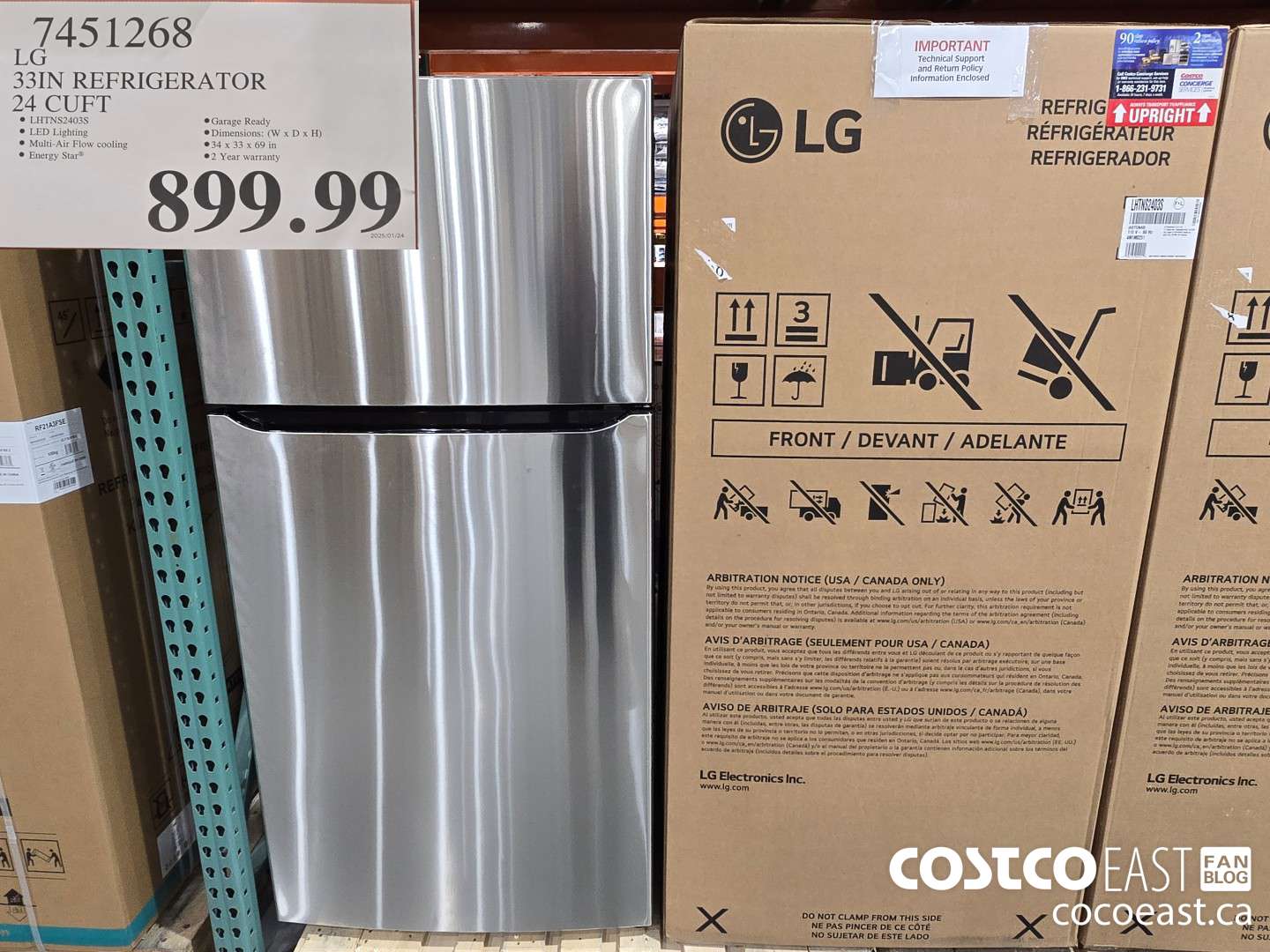 7451268 LG 33IN REFRIGERATOR 24 CUFT $899.99