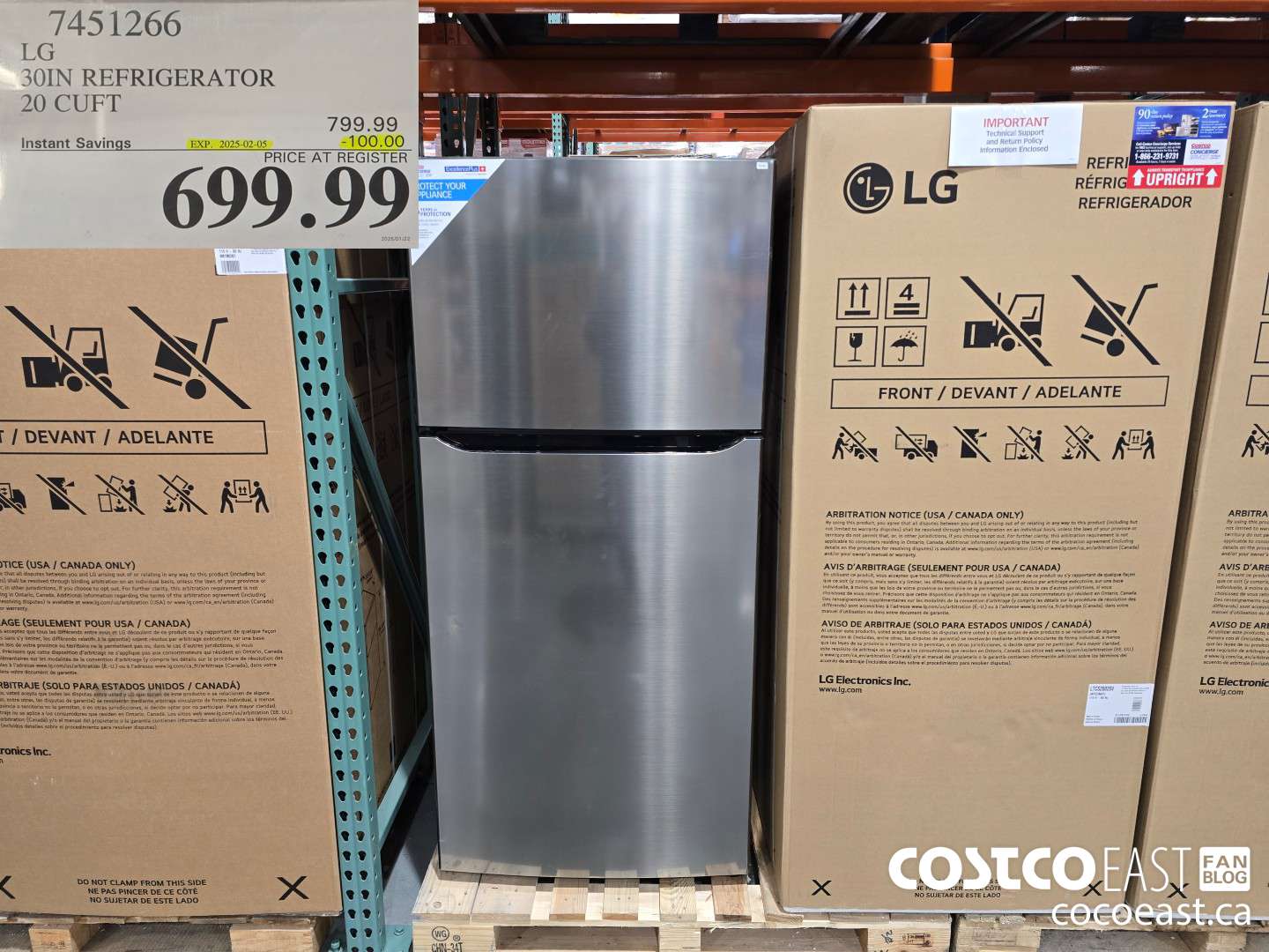 7451266 LG 30 IN. REFRIGERATOR 20 cuft ($50.00 INSTANT SAVINGS EXPIRES ON 2025-02-05) $699.99