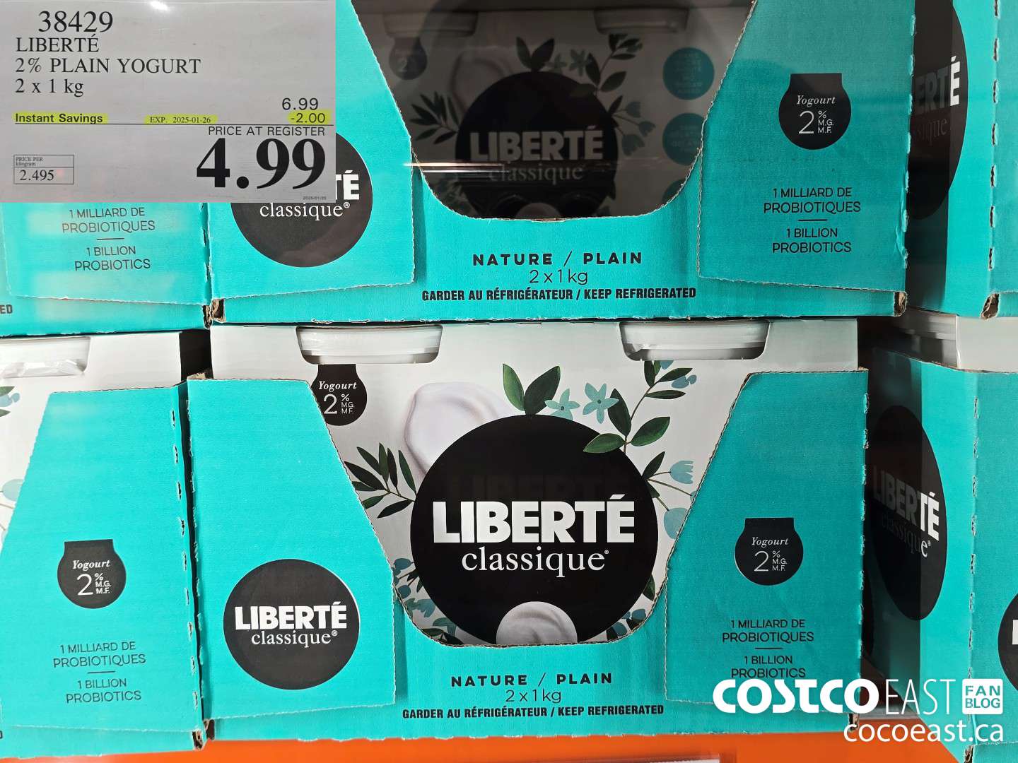 38429 LIBERTE 2% PLAIN YOGURT 2 X 1KG ($2.00 INSTANT SAVINGS EXPIRES ON 2025-01-26) $4.99