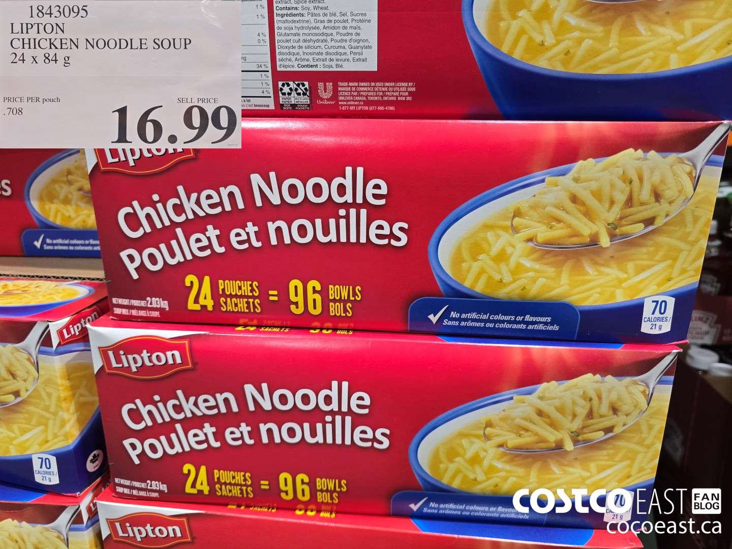 1843095 LIPTON CHICKEN NOODLE SOUP 24 x 84g $16.99