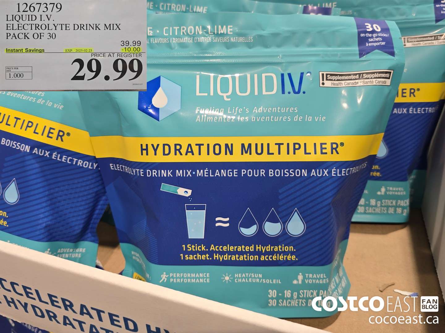 1267379 LIQUID I.V. ELECTROLYTE DRINK MIX PACK OF 30 ($10.00 INSTANT SAVINGS EXPIRES ON 2025-02-23) $29.99