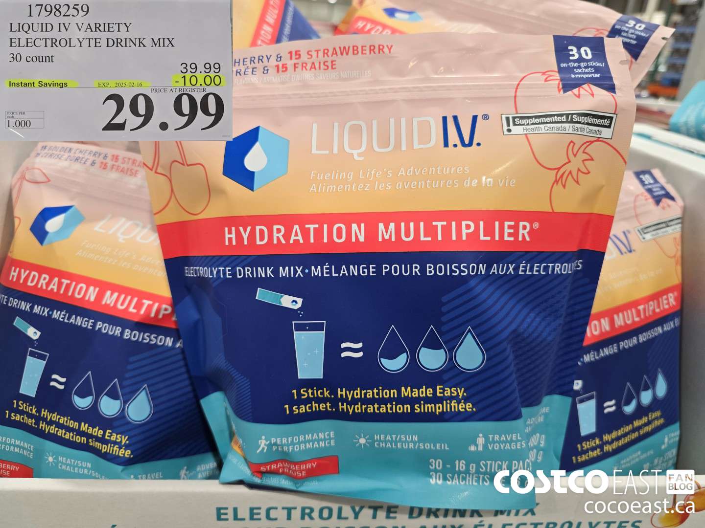 1798259 LIQUID IV VARIETY ELECTROLYTE DRINK MIX 30 count ($10.00 INSTANT SAVINGS EXPIRES ON 2025-02-16) $29.99