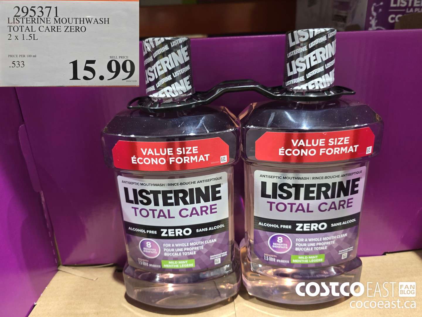 295371 LISTERINE MOUTHWASH TOTAL CARE ZERO 2 X 1.5L $15.99