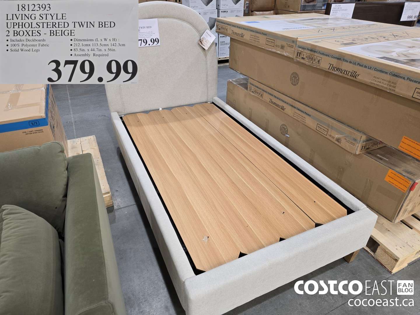 1812393 LIVING STYLE UPHOLSTERED TWIN BED 2 BOXES - BEIGE $379.99