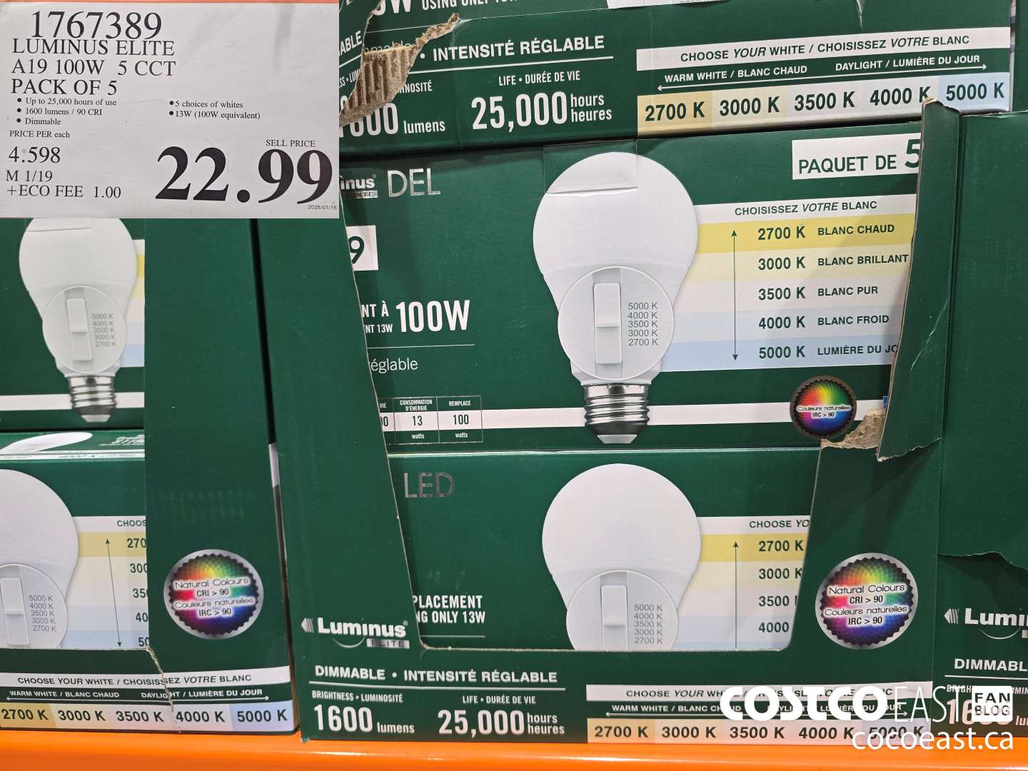 1767389 LUMINUS ELITE A19 100W 5 CCT PACK OF 5 $22.99