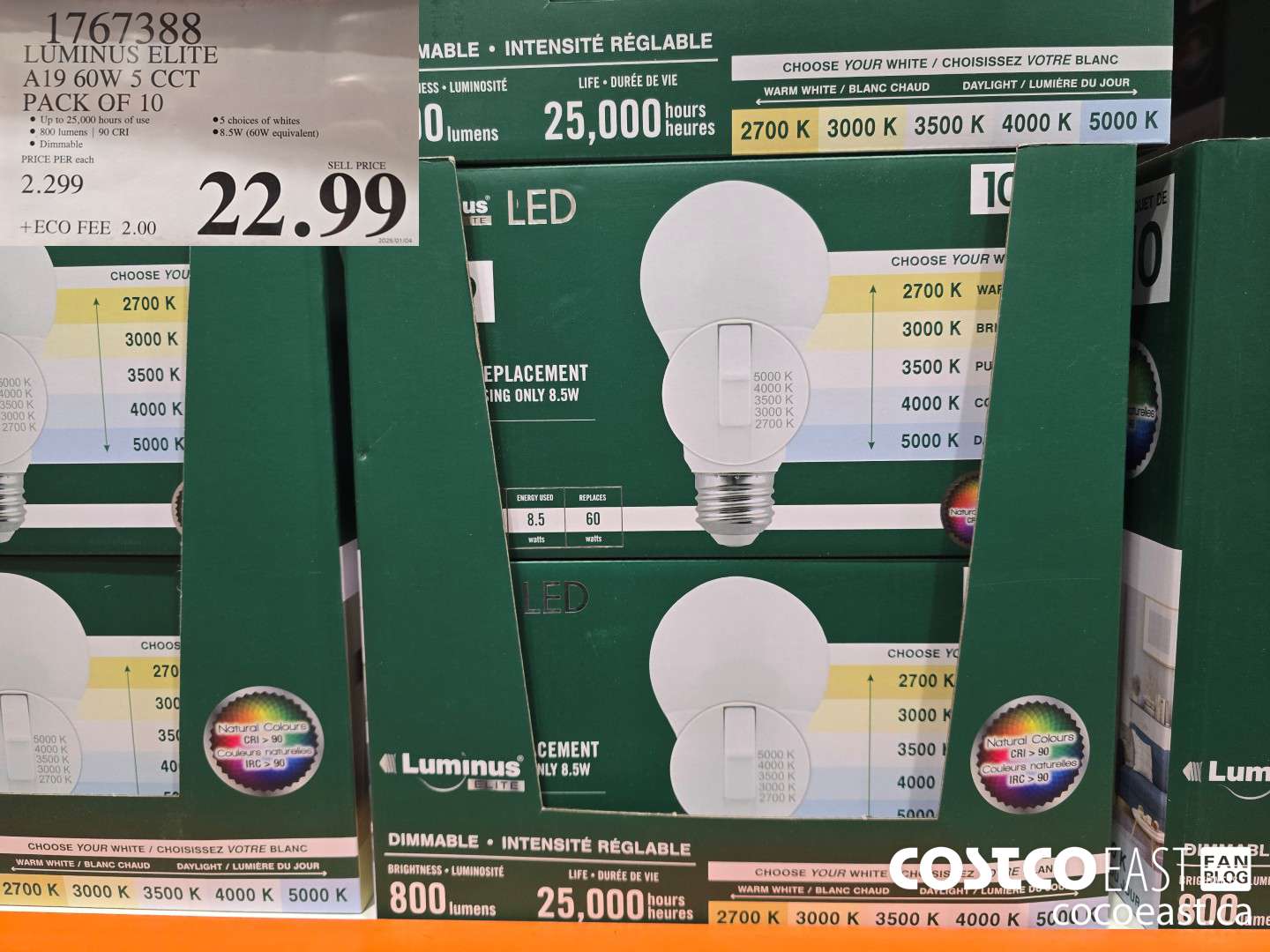 1767388 LUMINUS ELITE A19 60W 5 CCT PACK OF 10 $22.99