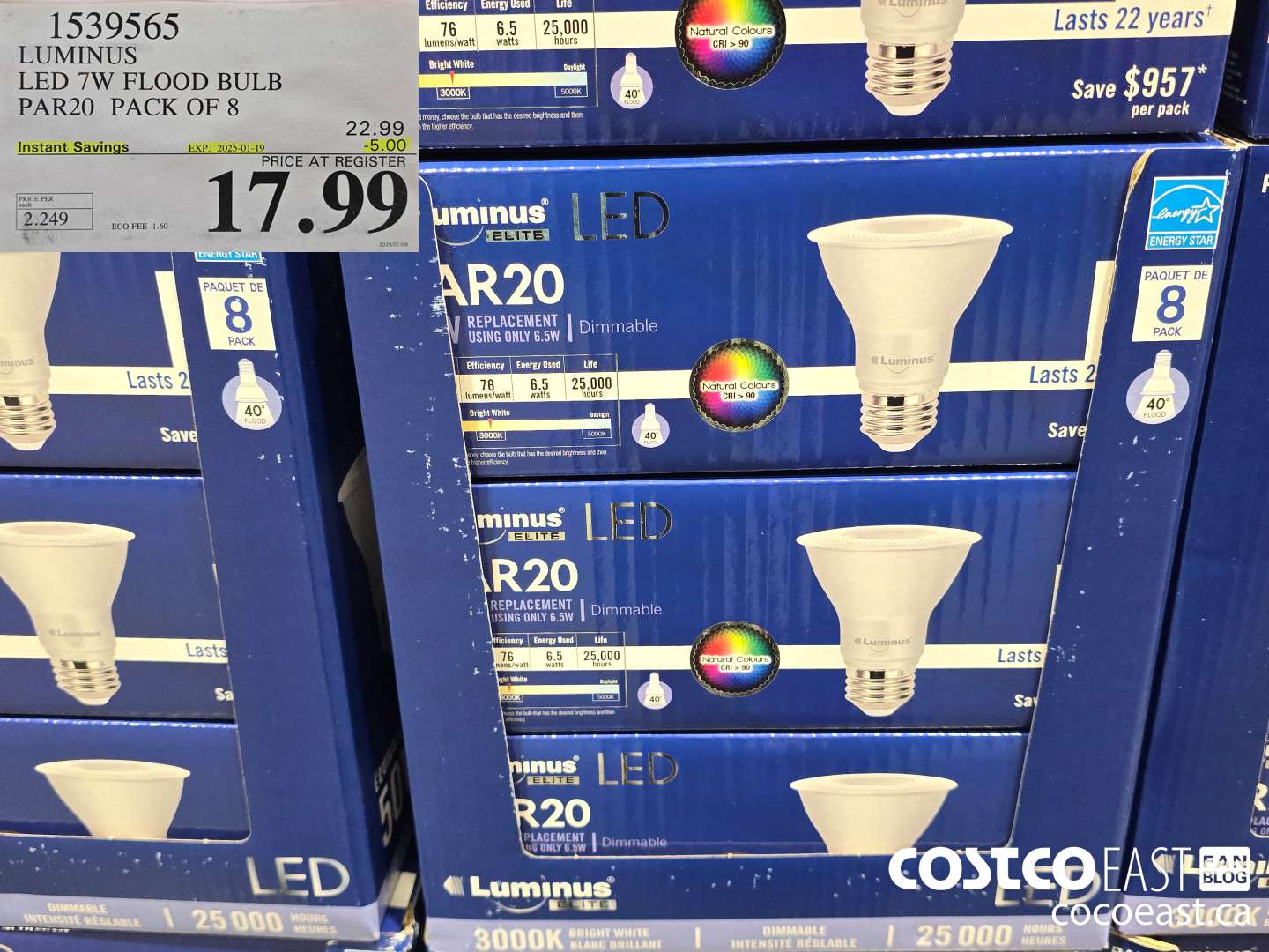 1539565 LUMINUS LED 7W FLOOD BULB PAR20 PACK OF 8 ($5.00 INSTANT SAVINGS EXPIRES ON 2025-01-19) $17.99