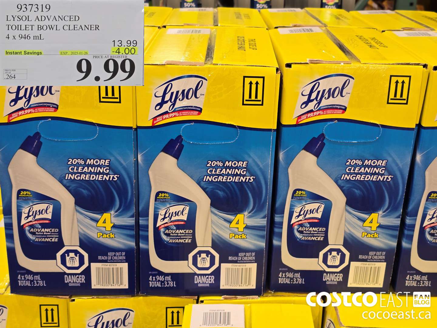 937319 LYSOL ADVANCED TOILET BOWL CLEANER 4 X 946 ML ($4.00 INSTANT SAVINGS EXPIRES ON 2025-01-26) $9.99