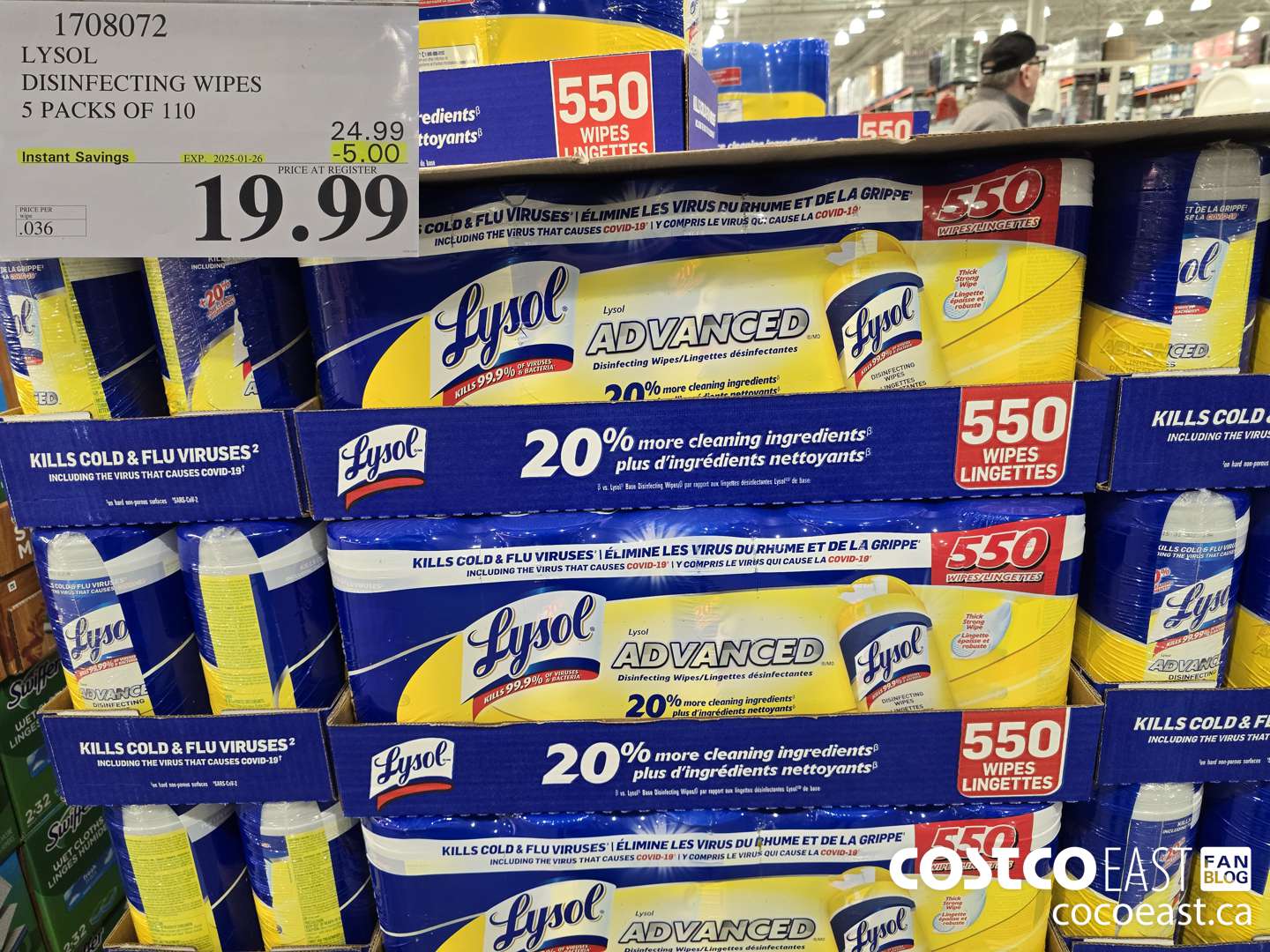 1708072 LYSOL DISINFECTING WIPES 5 PACKS OF 110 ($5.00 INSTANT SAVINGS EXPIRES ON 2025-01-26) $19.99