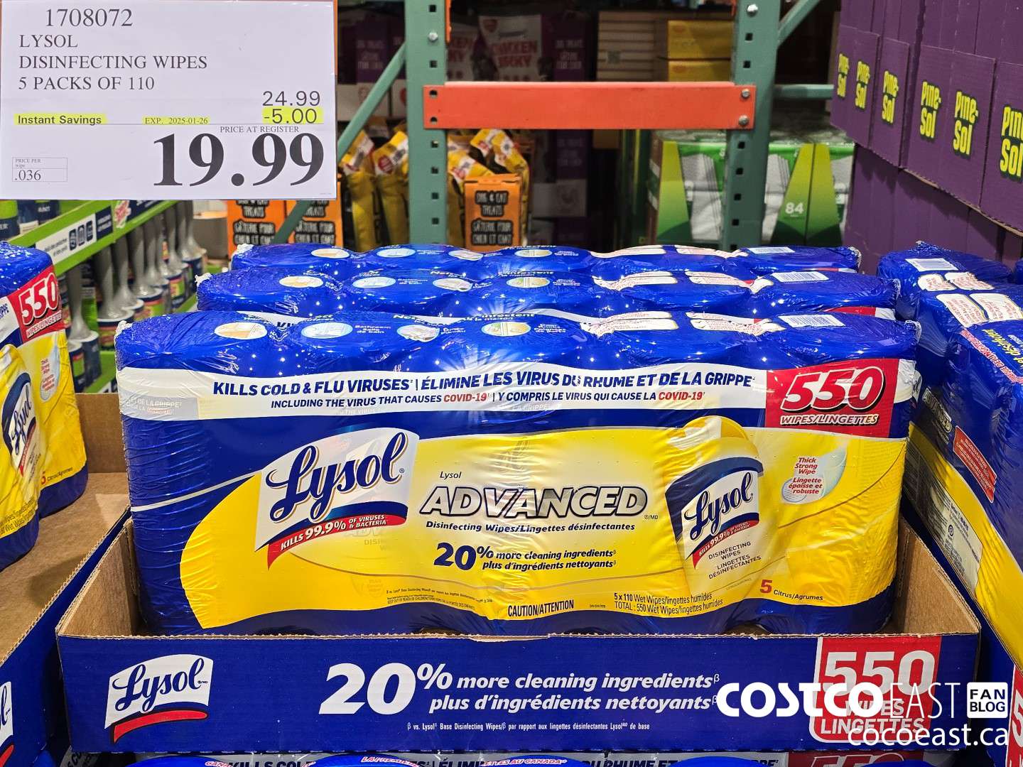 1708072 LYSOL DISINFECTING WIPES 5 PACKS OF 110 ($5.00 INSTANT SAVINGS EXPIRES ON 2025-01-26) $19.99