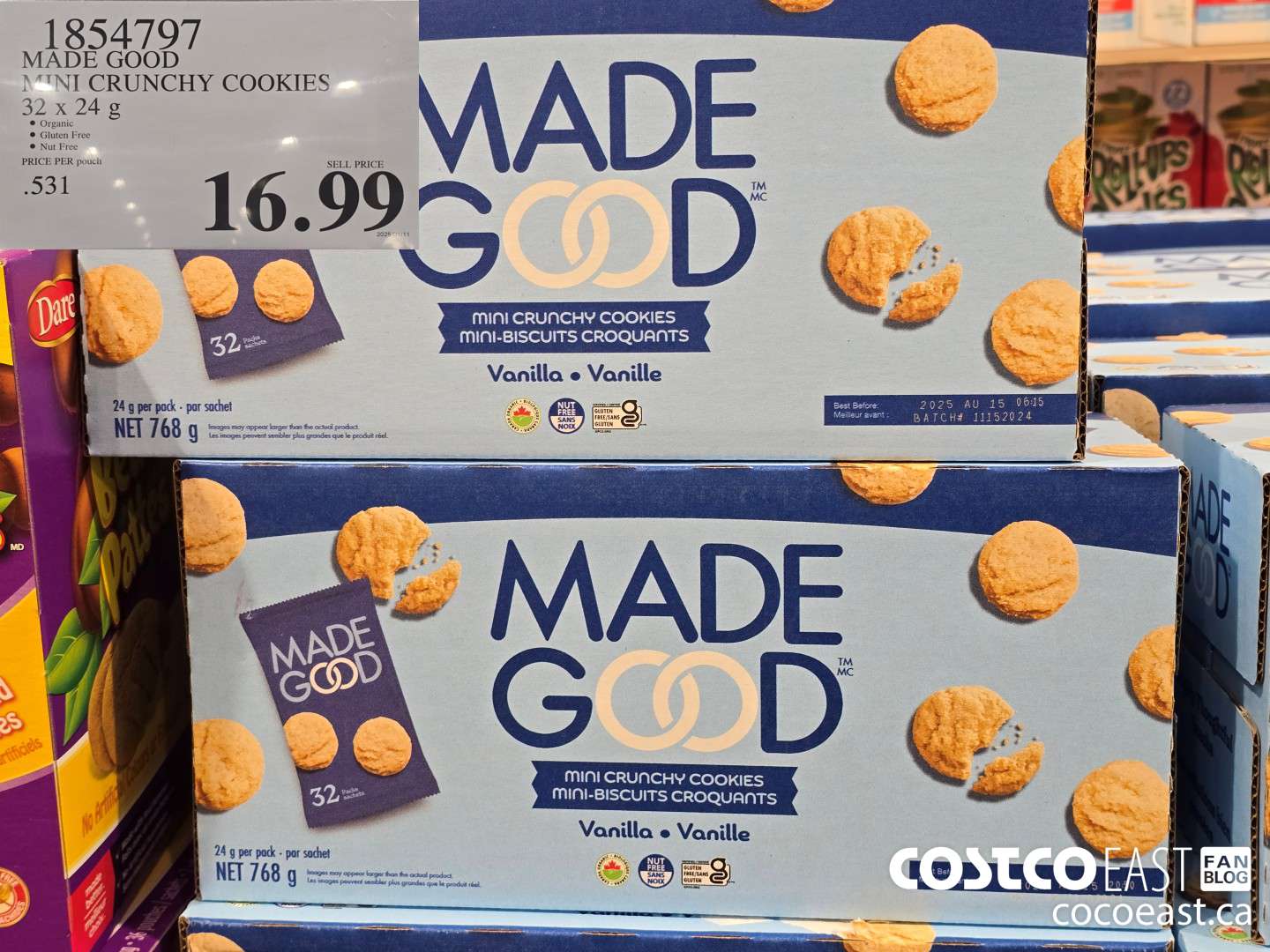 1854797 MADE GOOD MINI CRUNCHY COOKIES 32 x 24 g $16.99