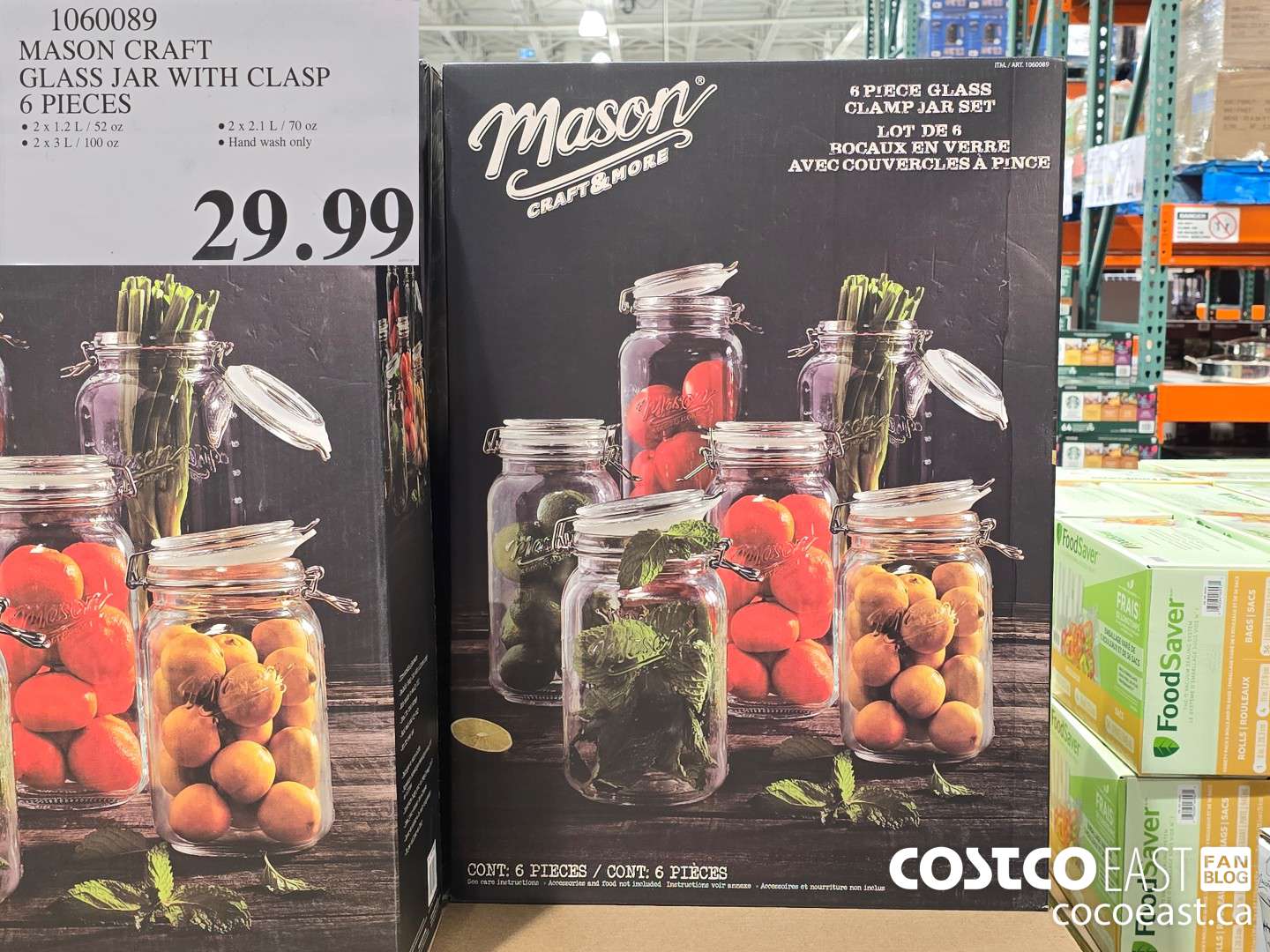 1060089 MASON CRAFT GLASS JAR WITH CLASP 6 PIECES $29.99