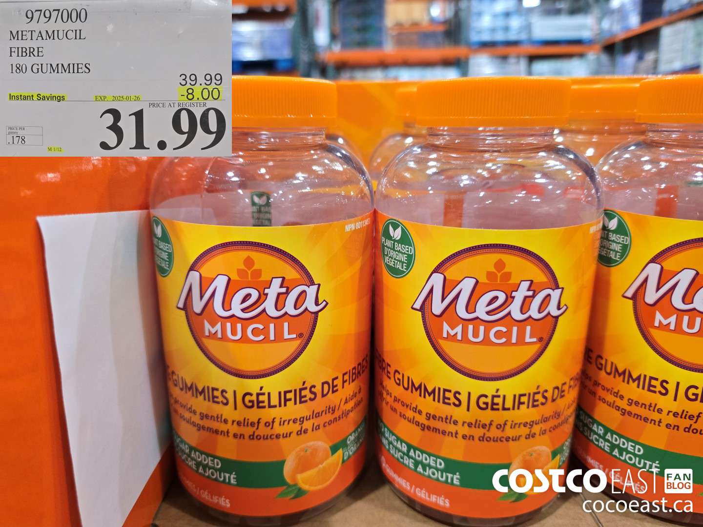 9797000 METAMUCIL FIBRE GUMMIES 180 COUNT ($8.00 INSTANT SAVINGS EXPIRES ON 2025-01-26) $31.99
