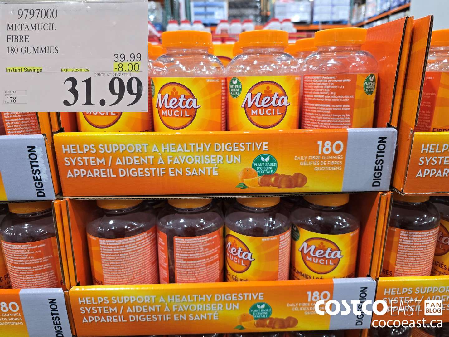 9797000 METAMUCIL FIBRE GUMMIES 180 COUNT ($8.00 INSTANT SAVINGS EXPIRES ON 2025-01-26) $31.99