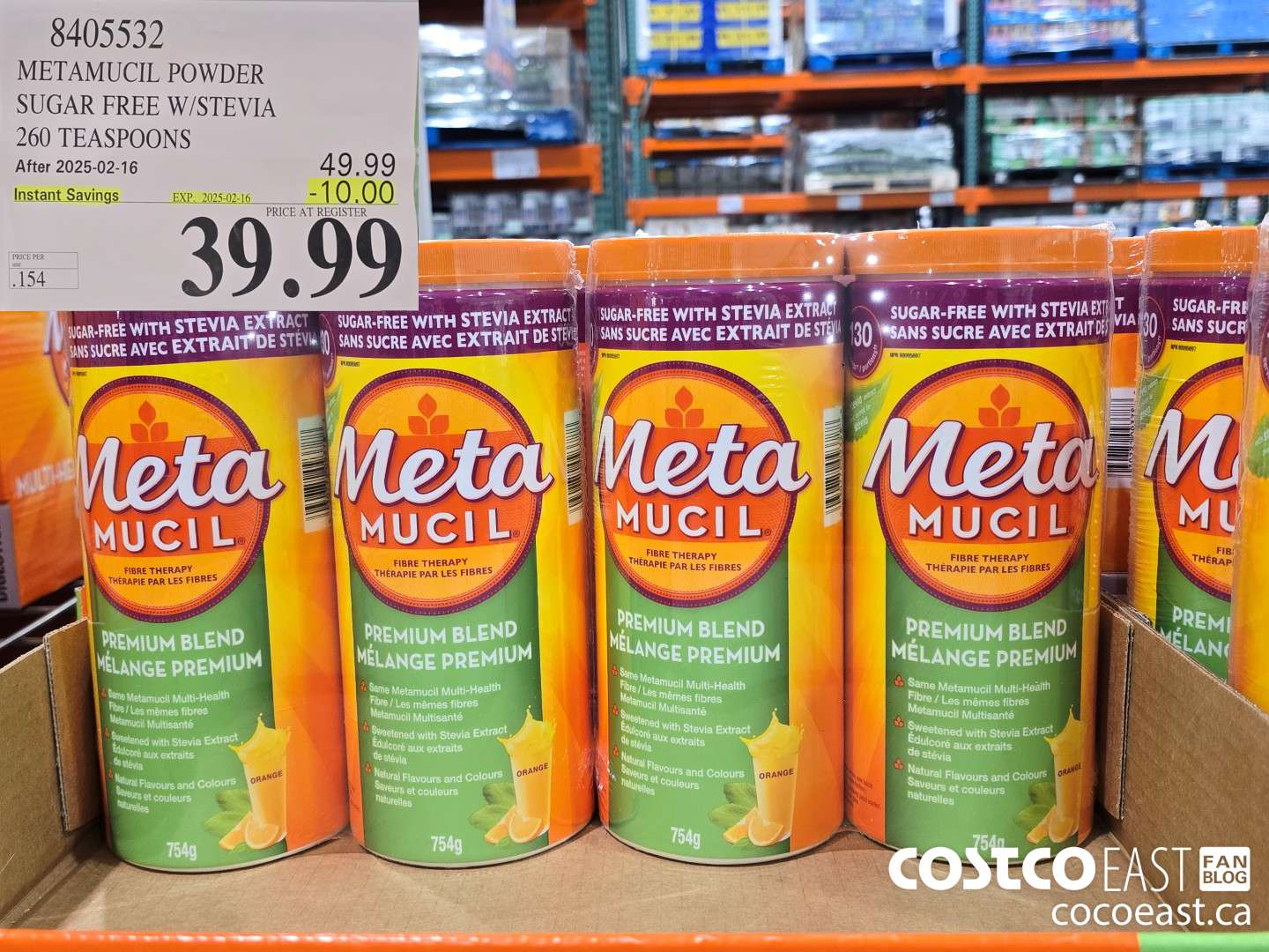 8405532 METAMUCIL POWDER SUGAR FREE W/STEVIA 260 TEASPOONS ($10.00 INSTANT SAVINGS EXPIRES ON 2025-02-16) $39.99