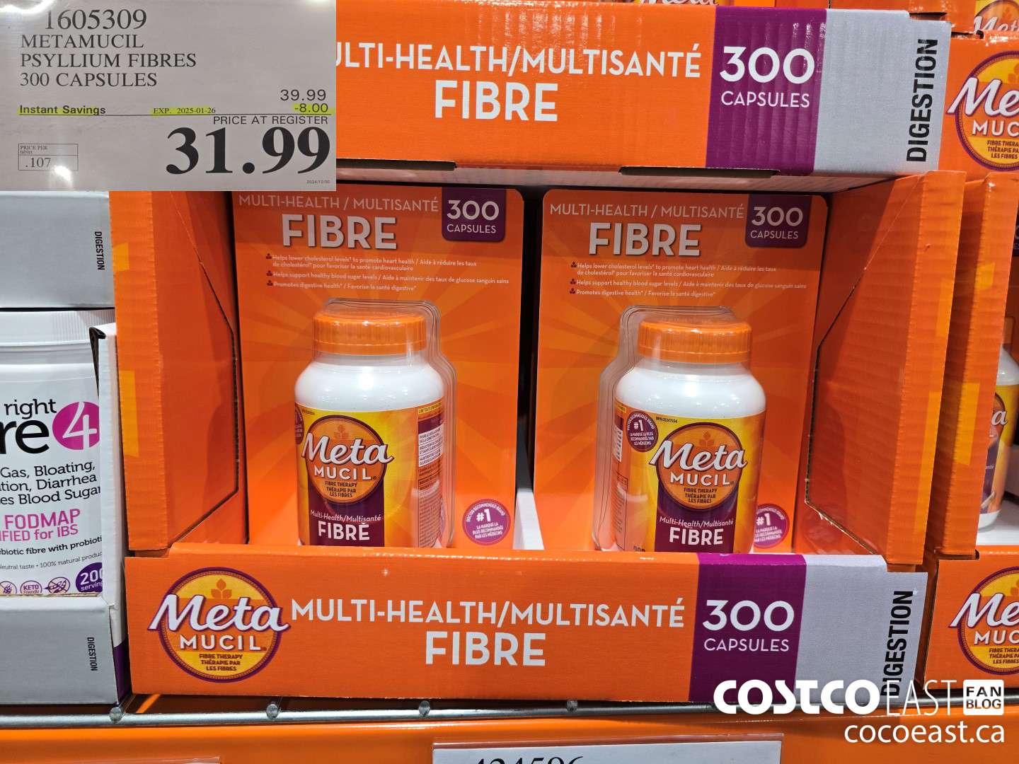 605309 METAMUCIL PSYLLIUM FIBRES 300 CAPSULES 20125-01-26 ($8.00 INSTANT SAVINGS) $31.99