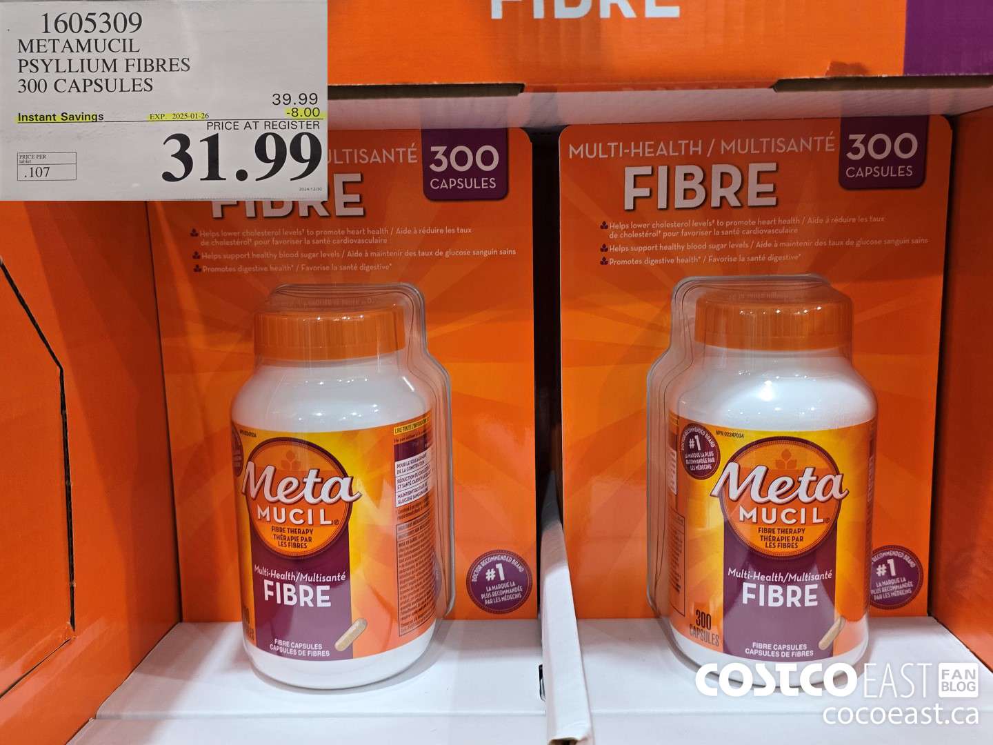 1605309 METAMUCIL PSYLLIUM FIBRES 300 CAPSULES ($8.00 INSTANT SAVINGS EXPIRES ON 2025-01-26) $31.99