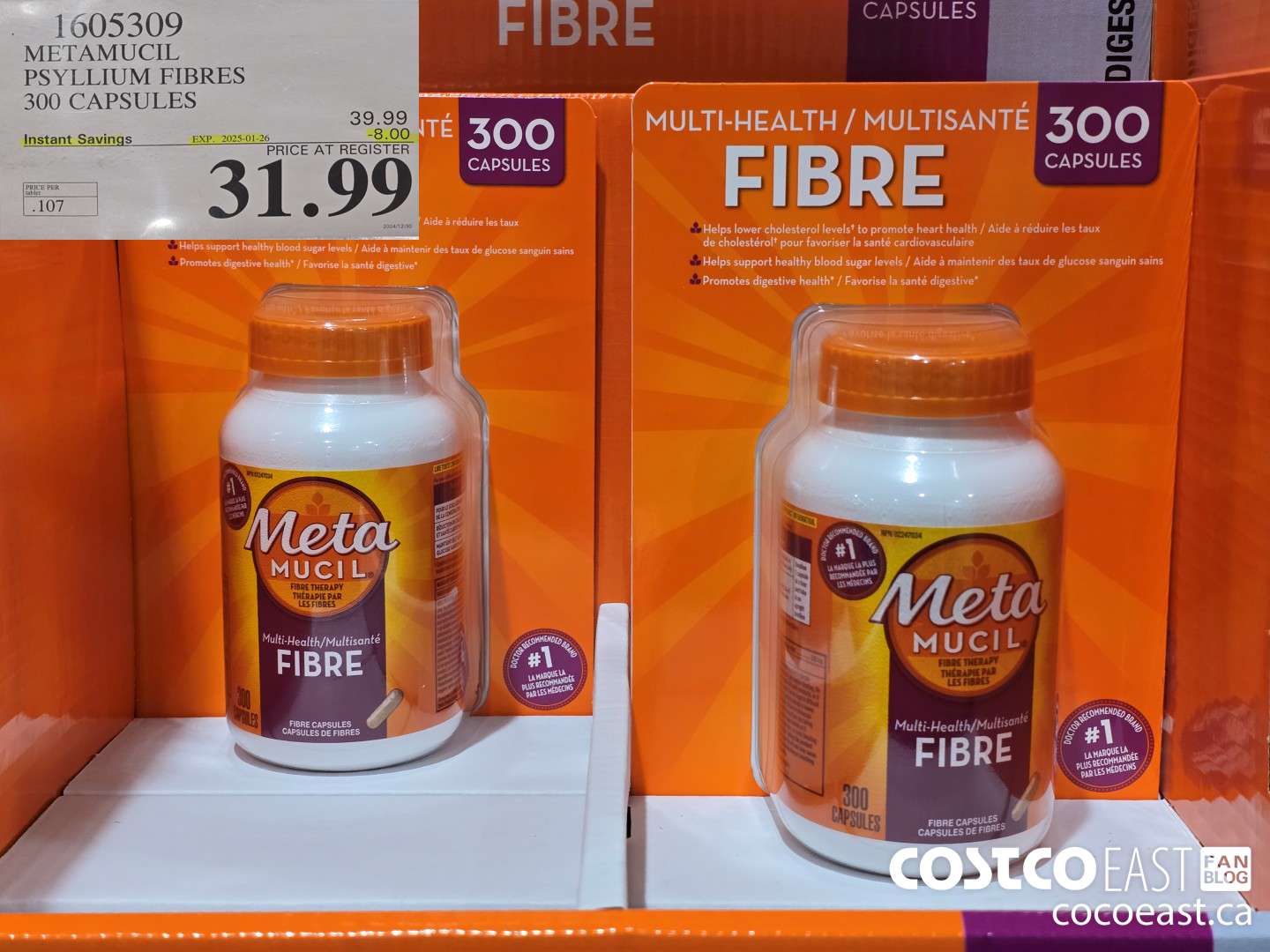 1605309 METAMUCIL PSYLLIUM FIBRES 300 CAPSULES ($8.00 INSTANT SAVINGS EXPIRES ON 2025-01-26) $31.99