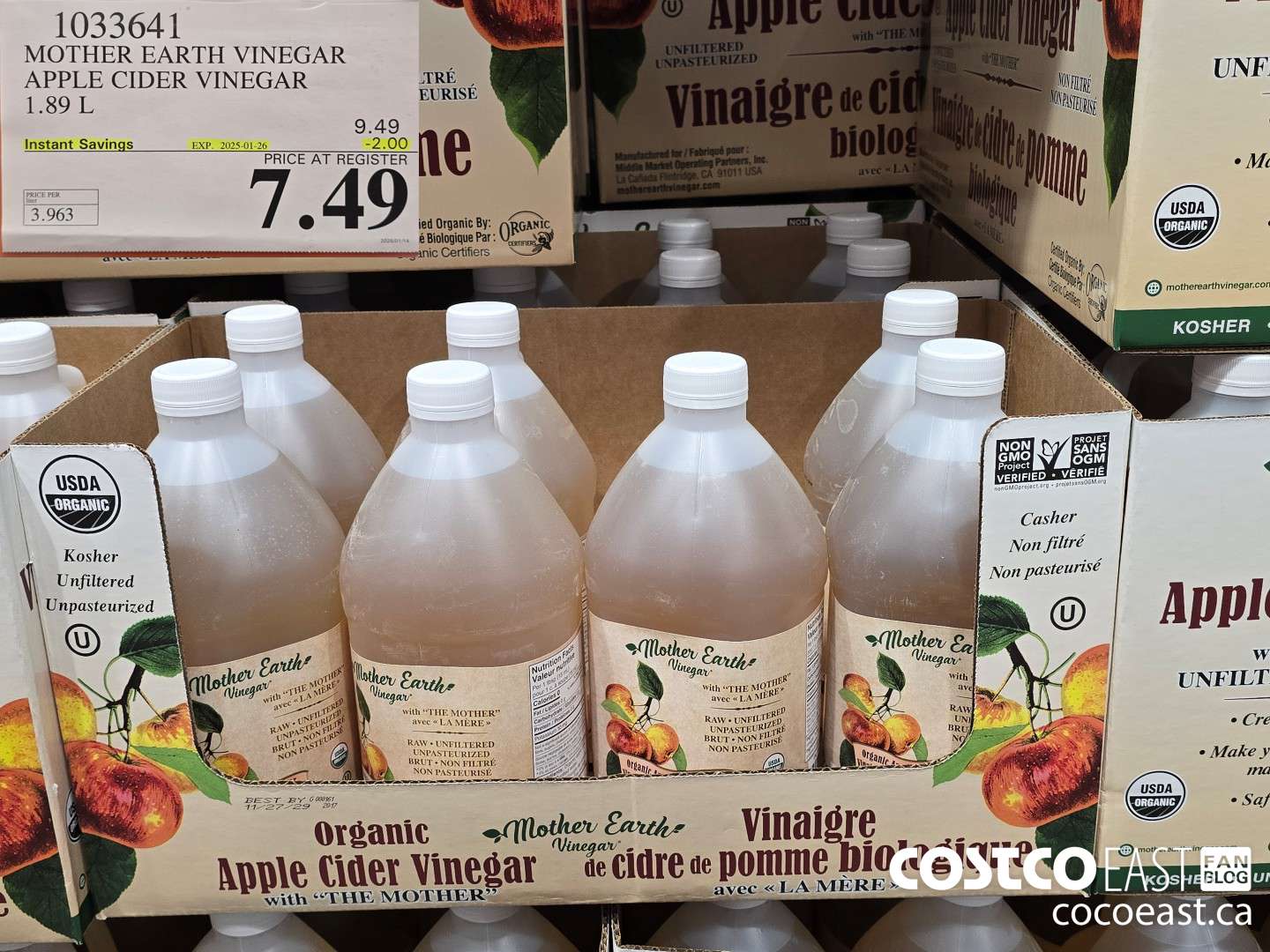 1033641 MOTHER EARTH VINEGAR APPLE CIDER VINEGAR 1.89 L ($2.00 INSTANT SAVINGS EXPIRES ON 2025-01-26) $7.49
