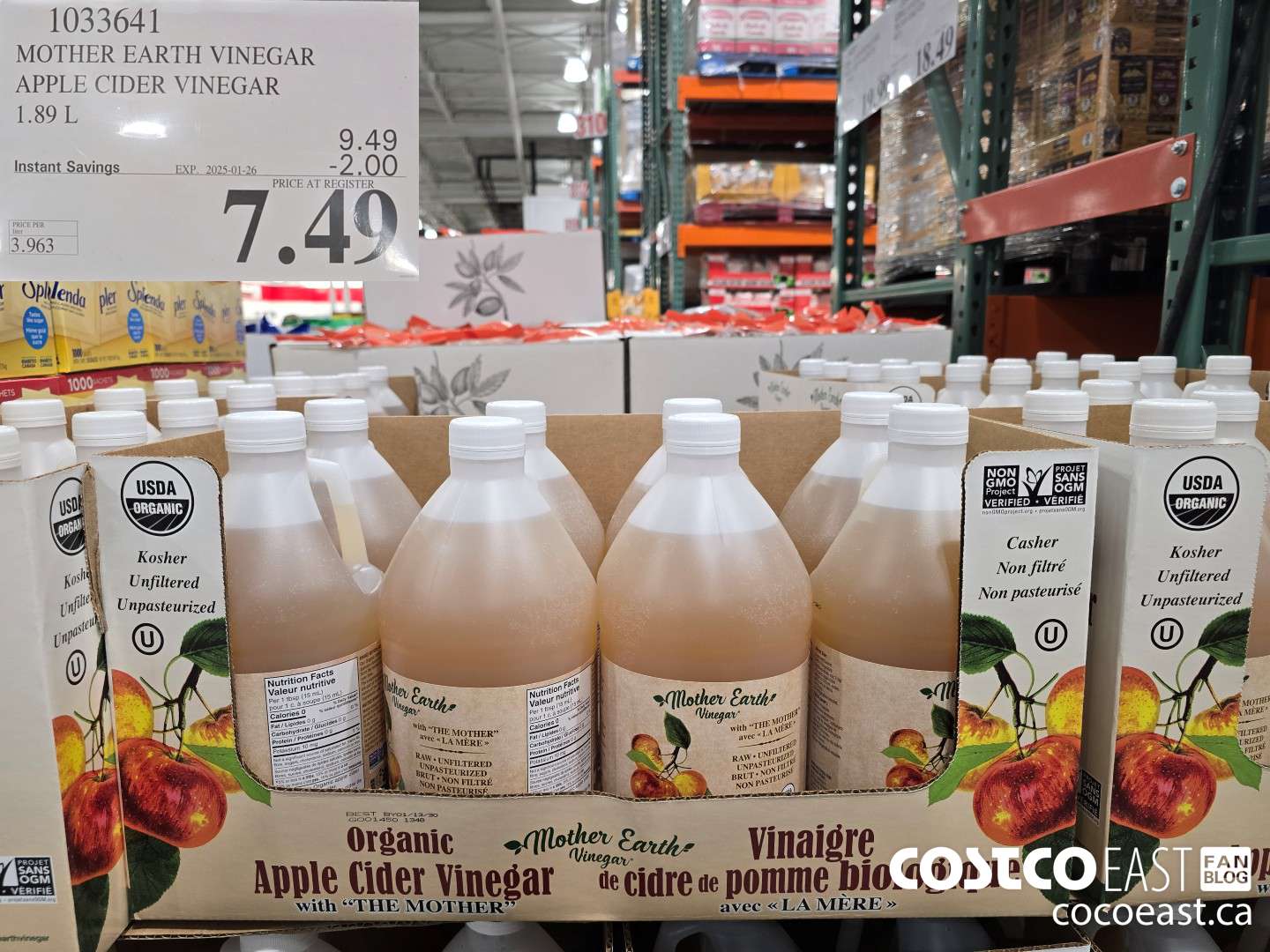 1033641 MOTHER EARTH VINEGAR APPLE CIDER VINEGAR 1.89 L ($2.00 INSTANT SAVINGS EXPIRES ON 2025-01-26) $7.49