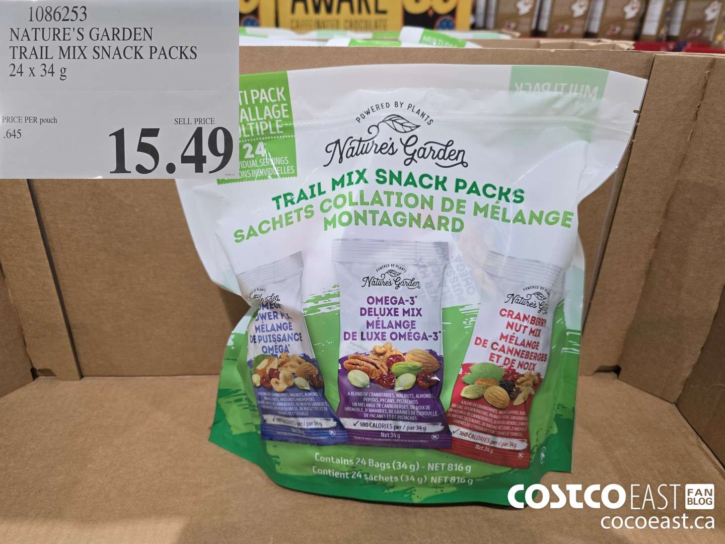 1086253 NATURE'S GARDEN TRAIL MIX SNACK PACKS 24 x 34 G $15.49