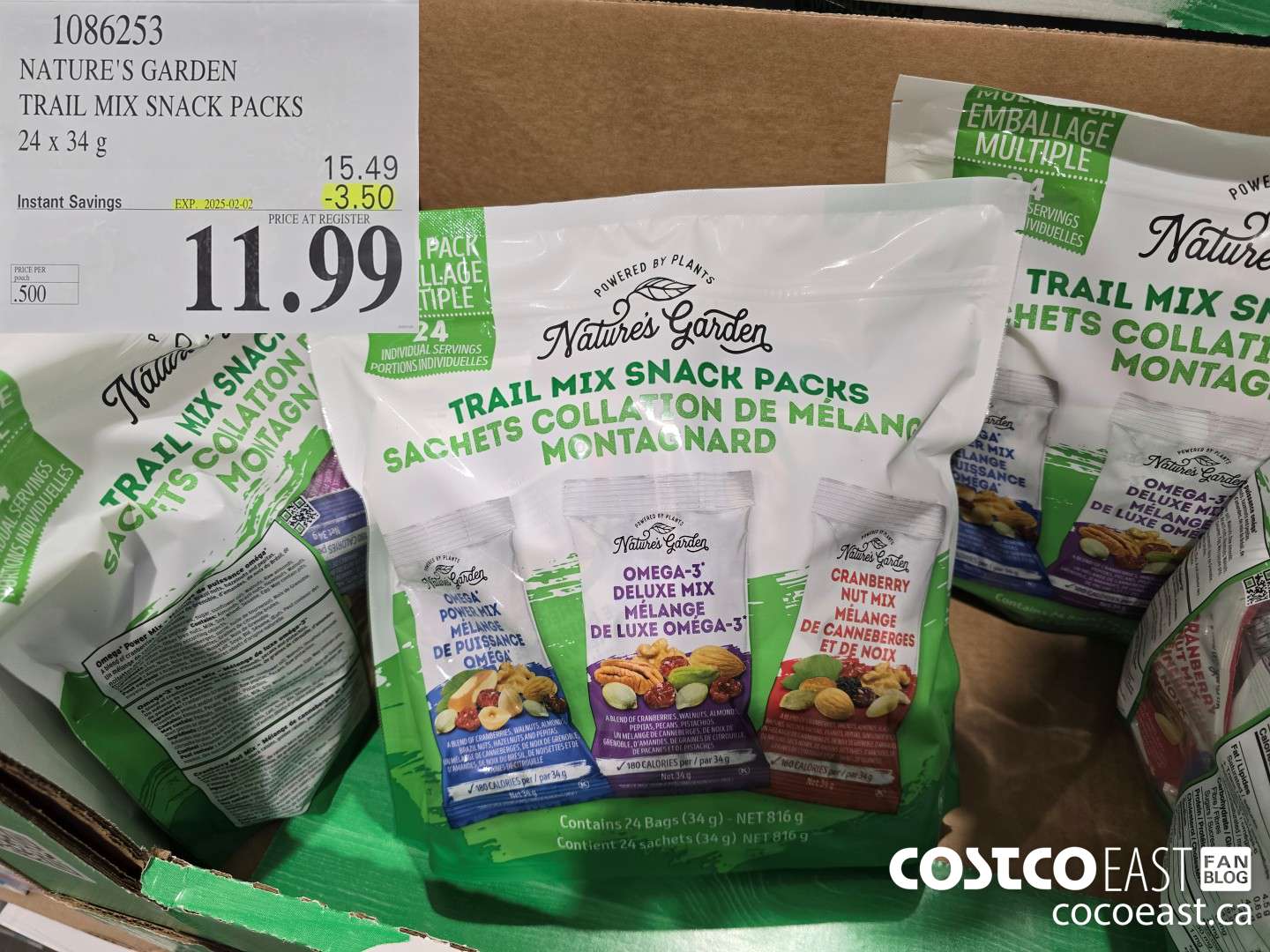 1086253 NATURE'S GARDEN TRAIL MIX SNACK PACKS 24 x 34 G ($3.50 INSTANT SAVINGS EXPIRES ON 2025-02-02) $11.99