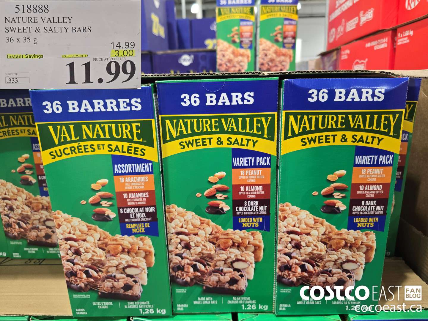 518888 NATURE VALLEY SWEET & SALTY BARS 36 X 35G ($3.00 INSTANT SAVINGS EXPIRES ON 2025-01-12) $11.99