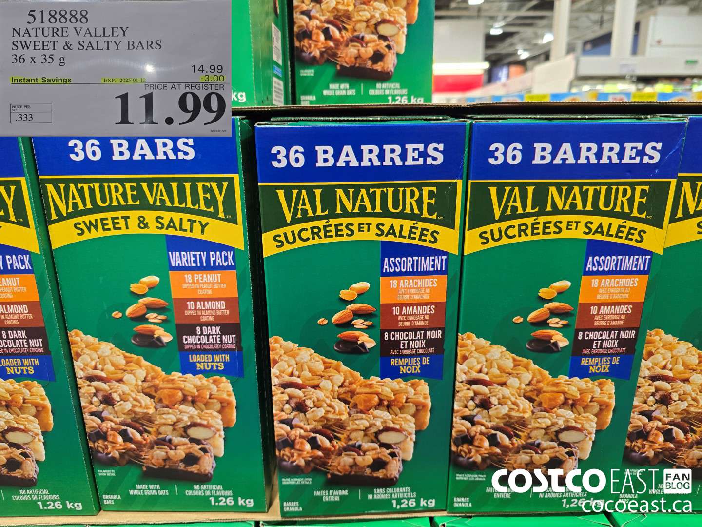 518888 NATURE VALLEY SWEET & SALTY BARS 36 X 35G ($3.00 INSTANT SAVINGS EXPIRES ON 2025-01-12) $11.99