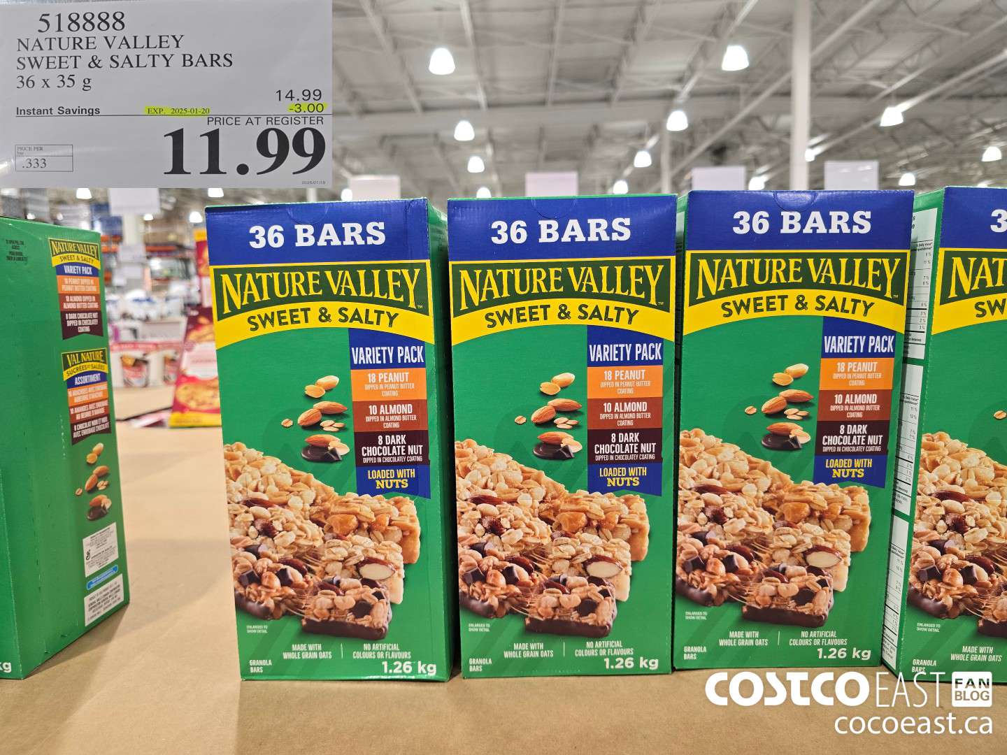 518888 NATURE VALLEY SWEET & SALTY BARS 36 X 35G ($3.00 INSTANT SAVINGS EXPIRES ON 2025-01-20) $11.99
