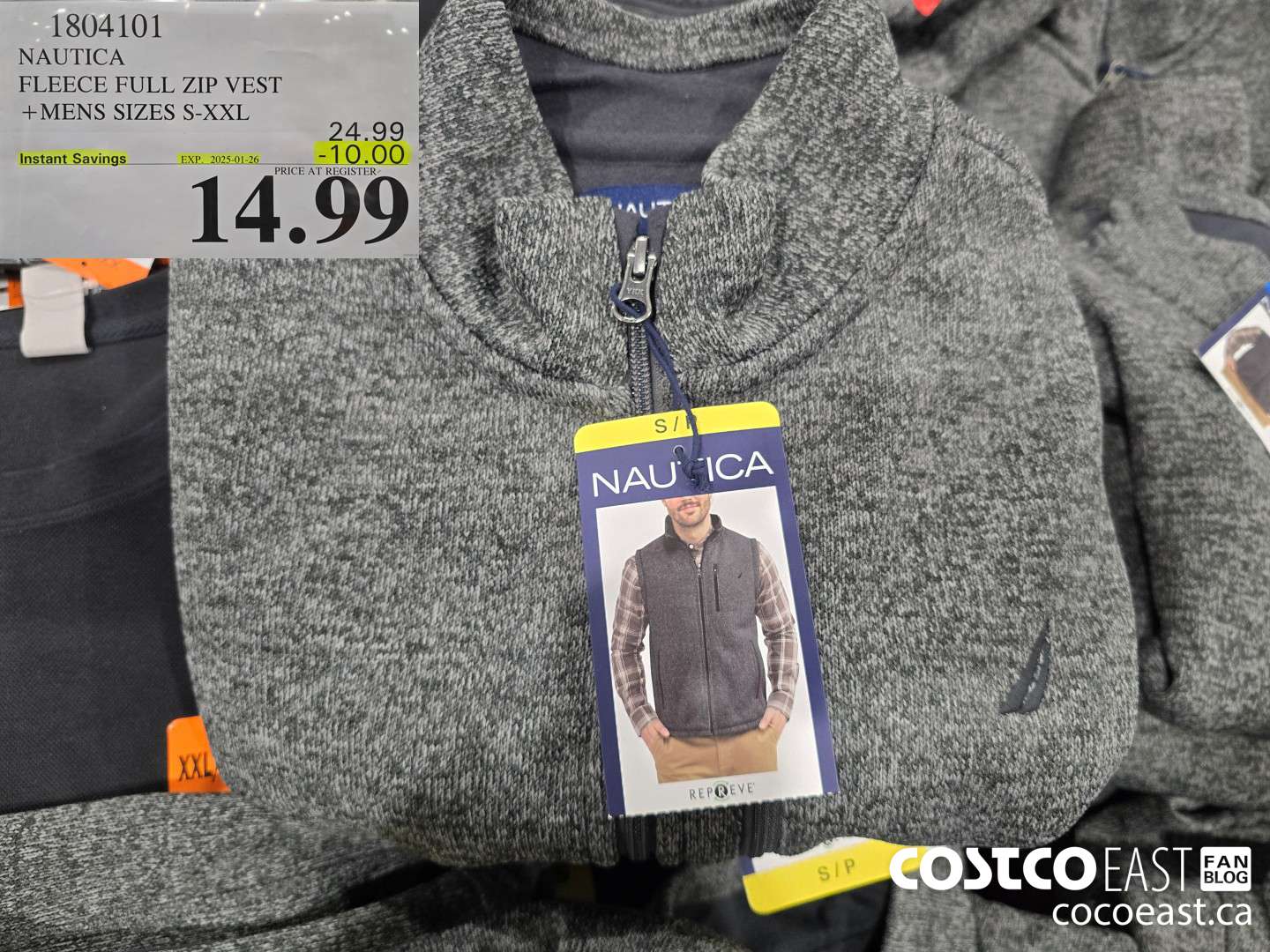 1804101 NAUTICA FLEECE FULL ZIP VEST +MENS SIZES S-XXL ($10.00 INSTANT SAVINGS EXPIRES ON 2025-01-26) $14.99