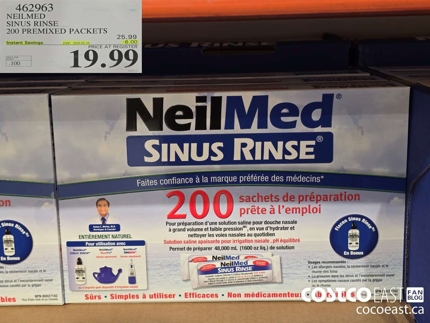 462963 NEILMED SINUS RINSE 200 PREMIXED PACKETS ($6.00 INSTANT SAVINGS EXPIRES ON 2025-01-19) $19.99
