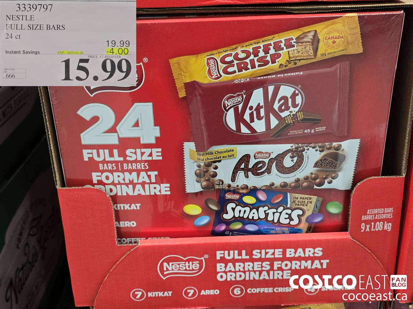 3339797 NESTLE FULL SIZE BARS 24 CT ($4.00 INSTANT SAVINGS EXPIRES ON 2025-01-26) $15.99