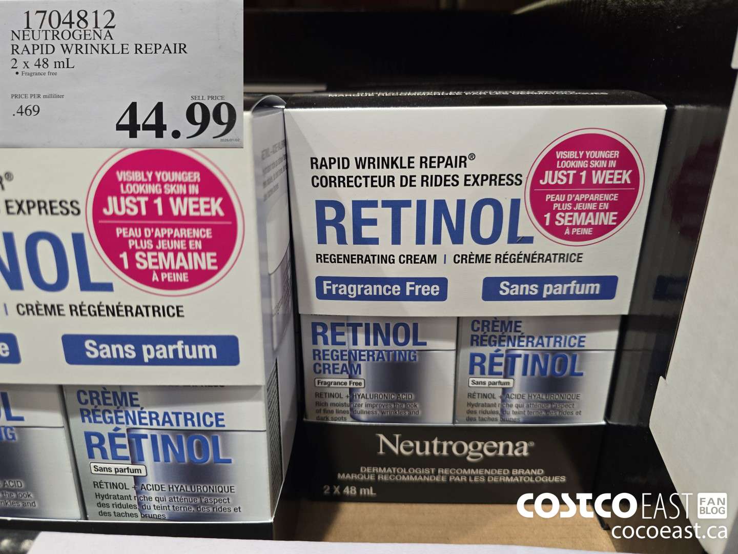 1704812 NEUTROGENA RAPID WRINKLE REPAIR 2 x 48 mL $44.99