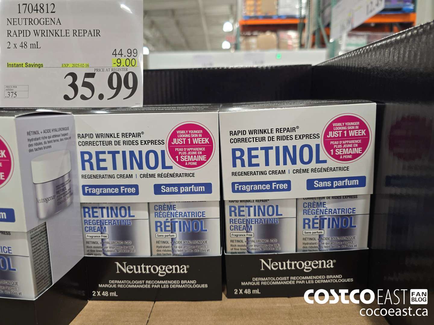 1704812 NEUTROGENA RAPID WRINKLE REPAIR 2 x 48 mL ($9.00 INSTANT SAVINGS EXPIRES ON 2025-02-16) $35.99