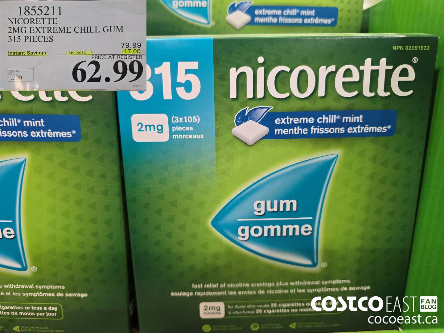 1855211 NICORETTE 2MG EXTREME CHILL GUM 315 PIECES ($17.00 INSTANT SAVINGS EXPIRES ON 2025-01-19) $62.99
