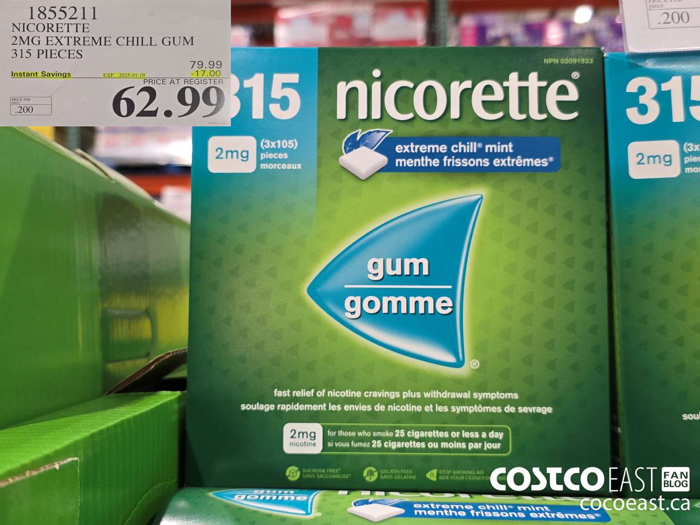 1855211 NICORETTE 2MG EXTREME CHILL GUM 315 PIECES ($17.00 INSTANT SAVINGS EXPIRES ON 2025-01-19) $62.99