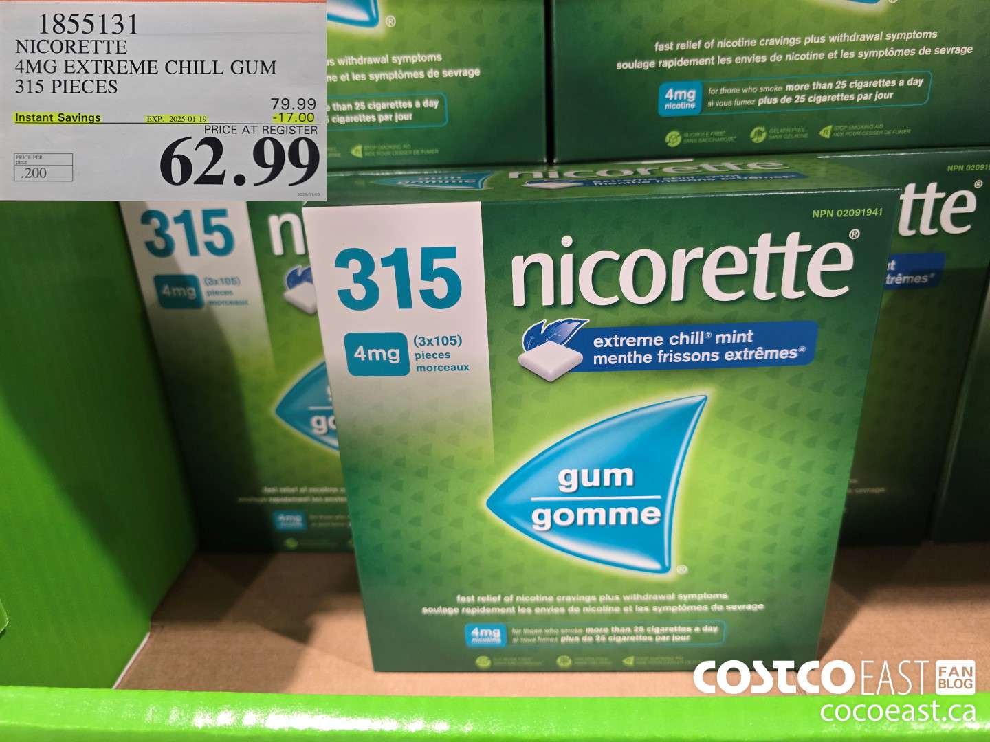 1855131 NICORETTE 4MG EXTREME CHILL GUM 315 PIECES ($17.00 INSTANT SAVINGS EXPIRES ON 2025-01-19) $62.99