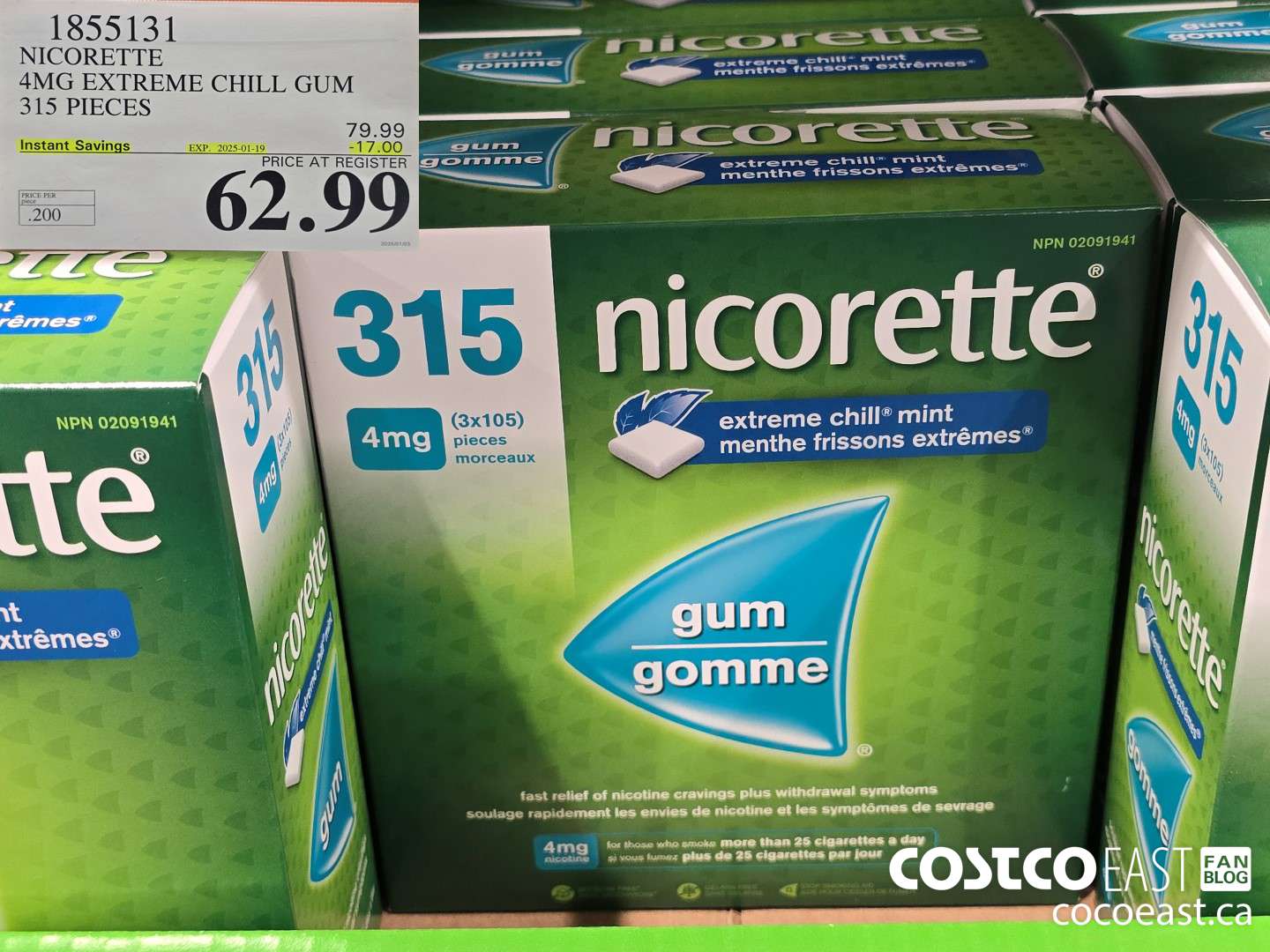 1855131 NICORETTE 4MG EXTREME CHILL GUM 315 PIECES ($17.00 INSTANT SAVINGS EXPIRES ON 2025-01-19) $62.99